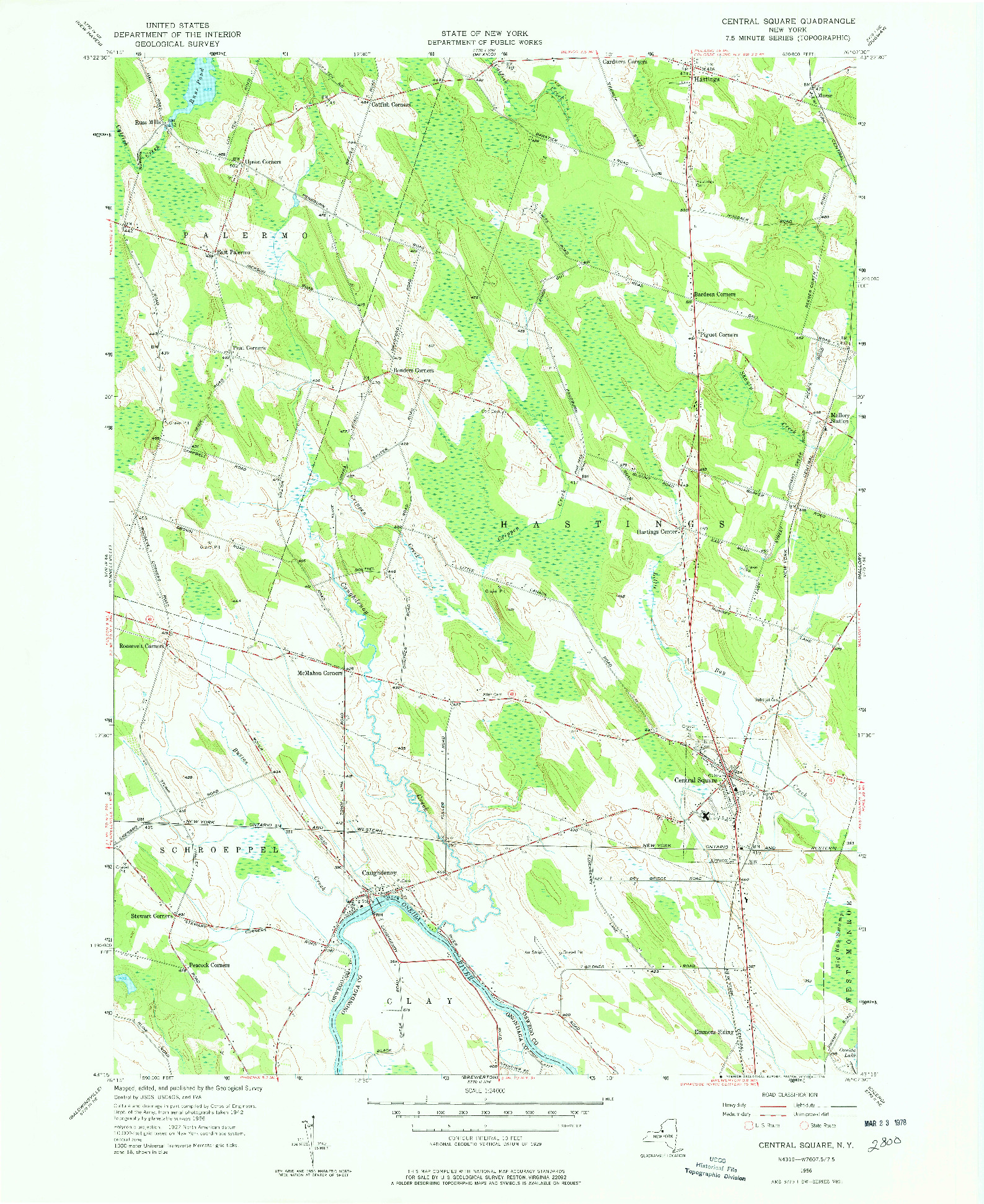 USGS 1:24000-SCALE QUADRANGLE FOR CENTRAL SQUARE, NY 1956