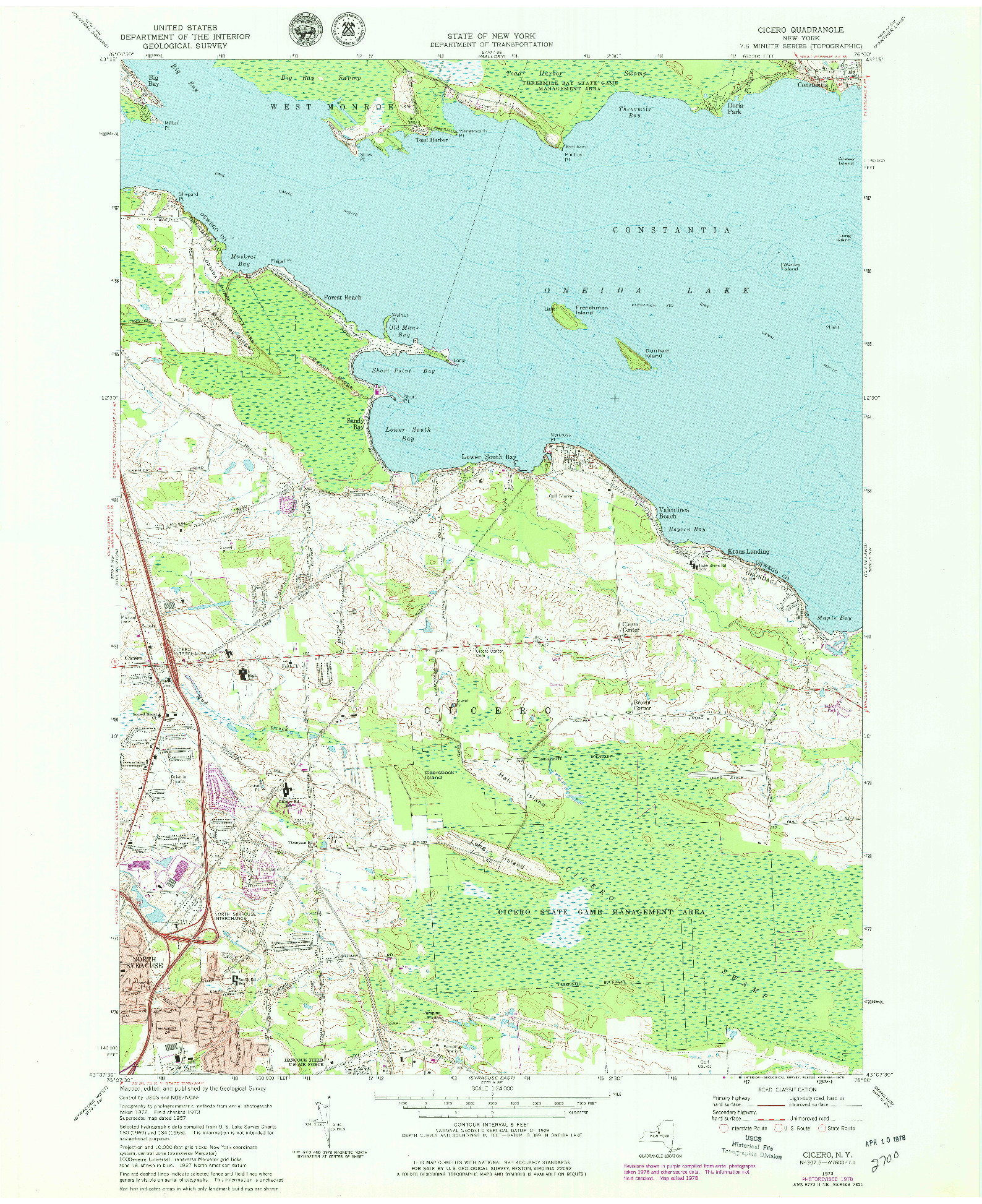 USGS 1:24000-SCALE QUADRANGLE FOR CICERO, NY 1973