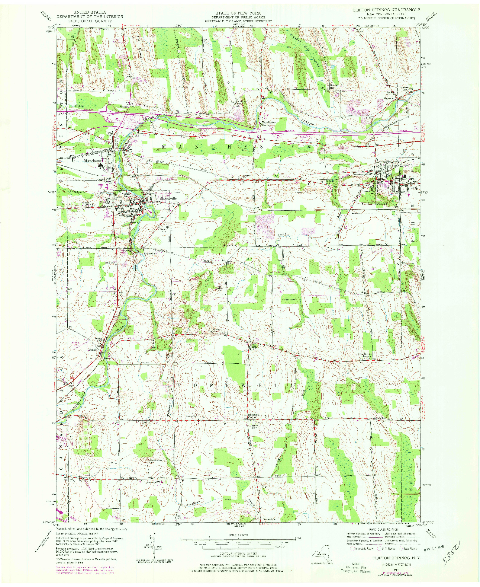 USGS 1:24000-SCALE QUADRANGLE FOR CLIFTON SPRINGS, NY 1951