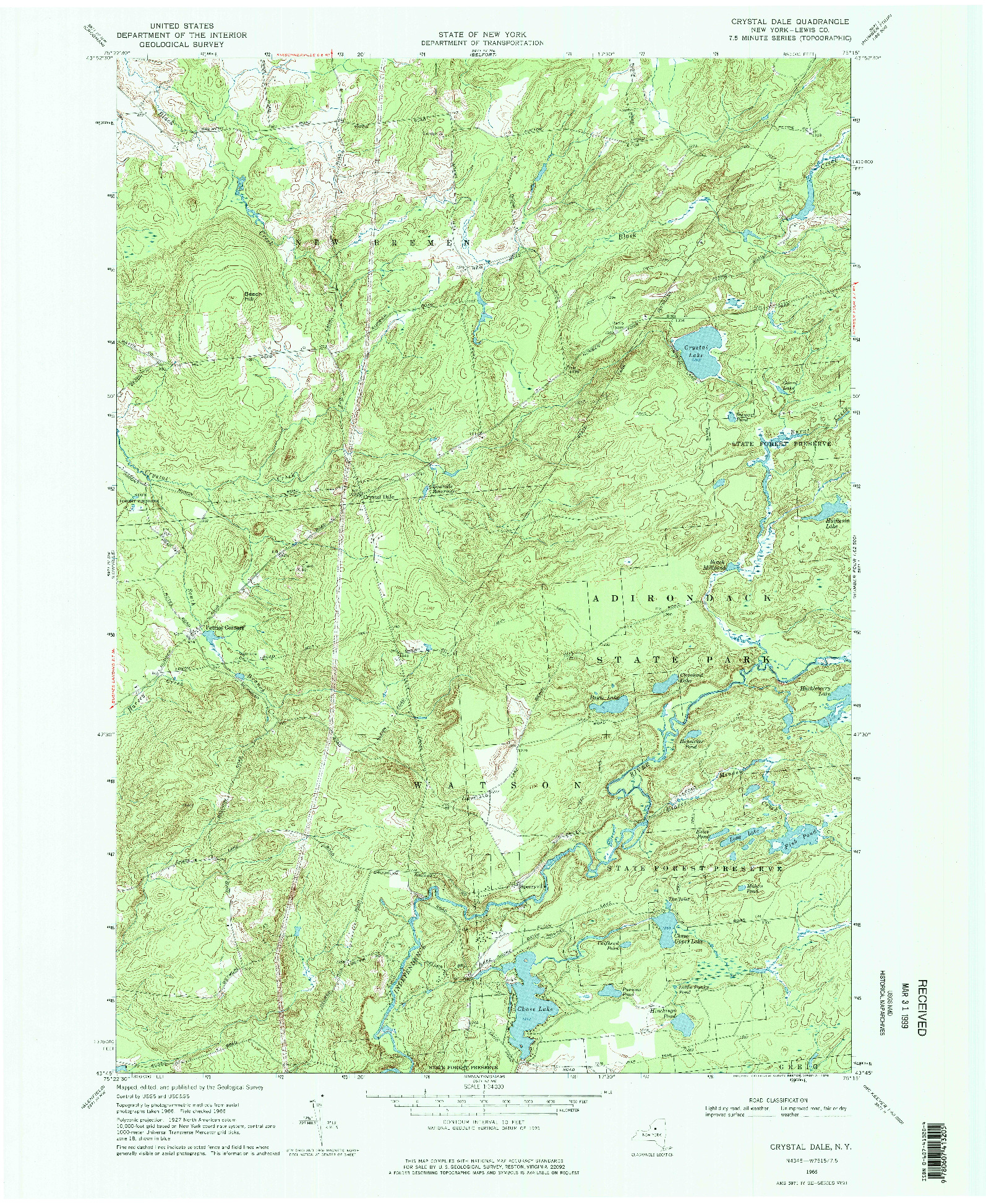 USGS 1:24000-SCALE QUADRANGLE FOR CRYSTAL DALE, NY 1966