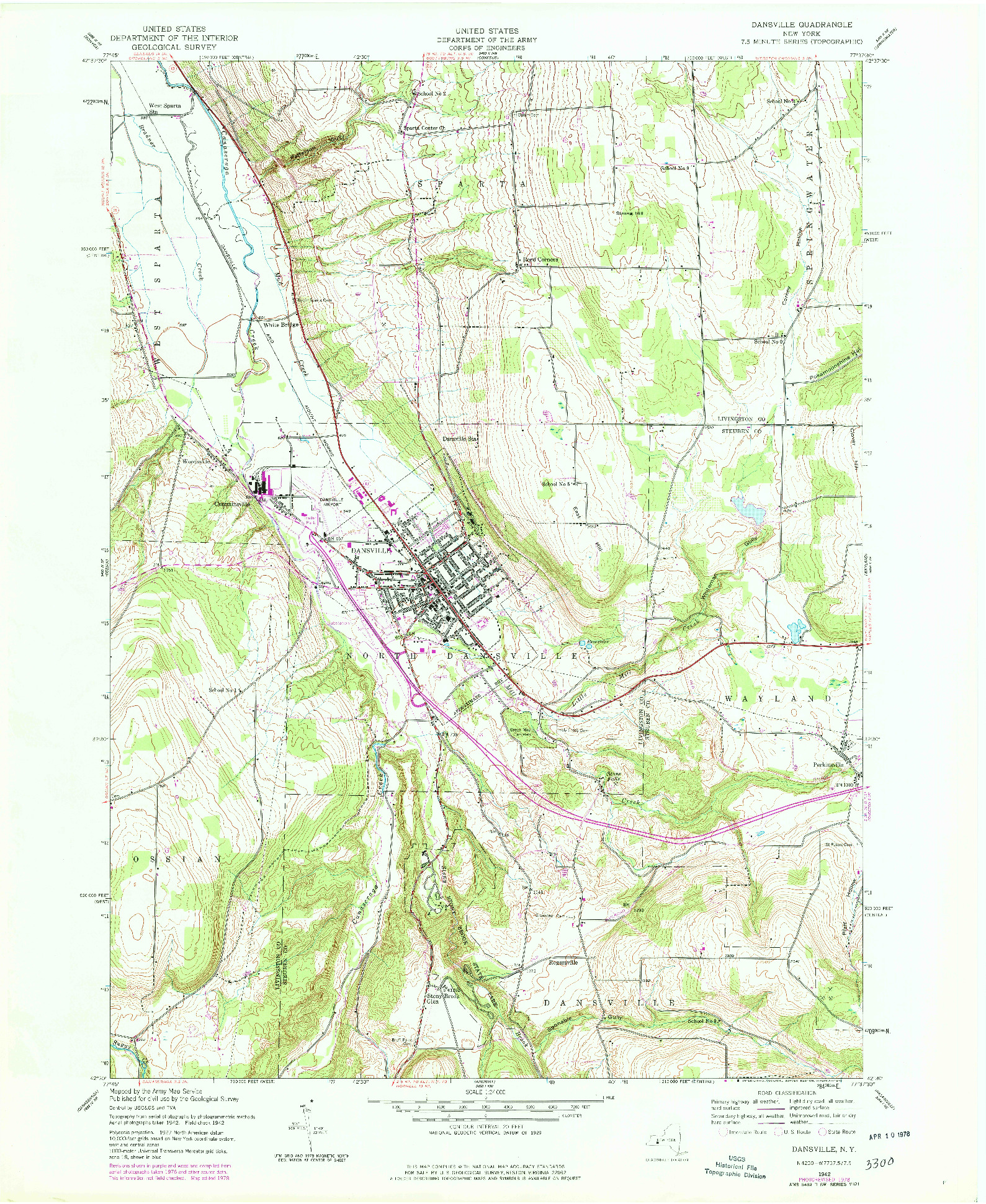 USGS 1:24000-SCALE QUADRANGLE FOR DANSVILLE, NY 1942