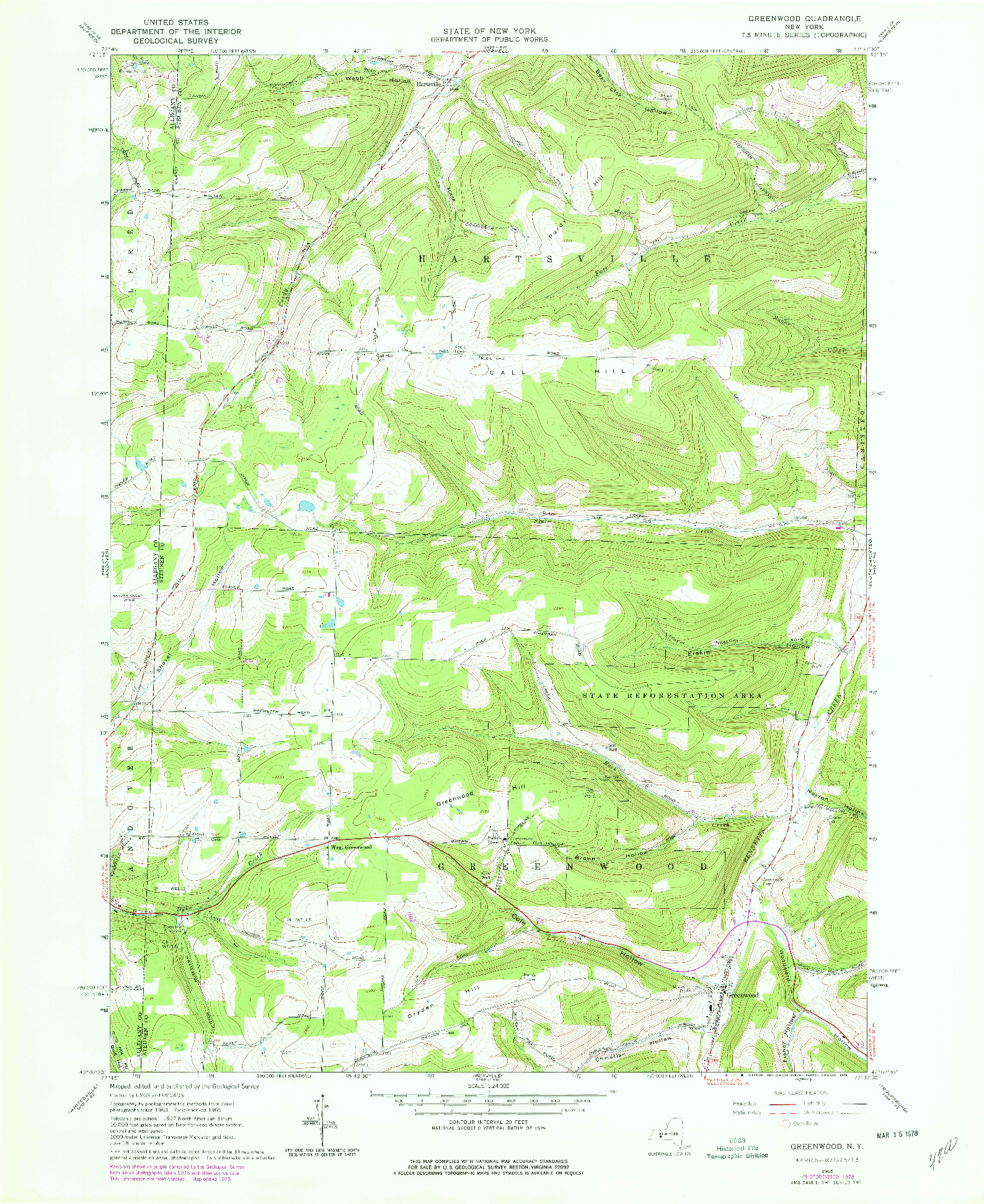 USGS 1:24000-SCALE QUADRANGLE FOR GREENWOOD, NY 1978