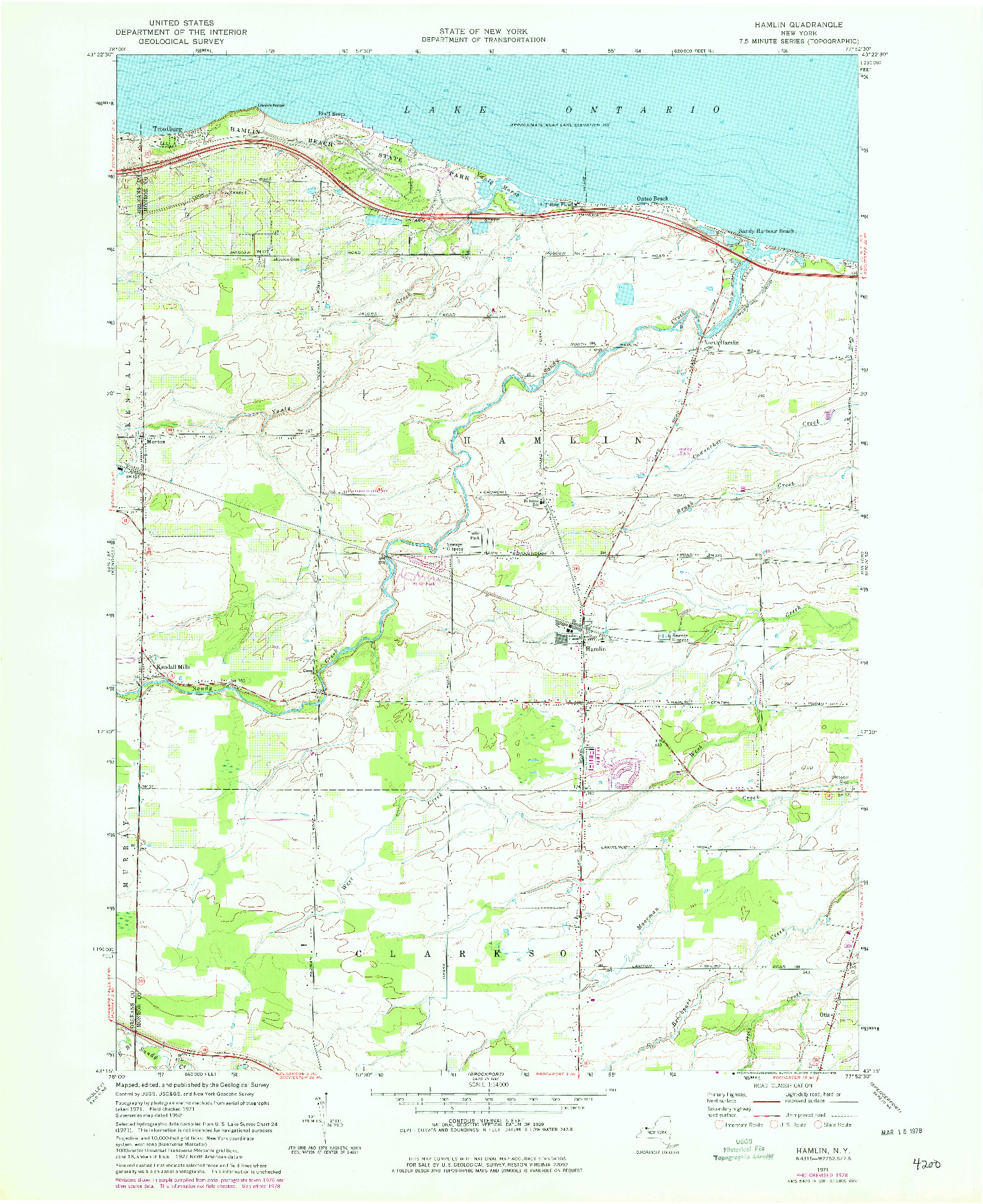 USGS 1:24000-SCALE QUADRANGLE FOR HAMLIN, NY 1978