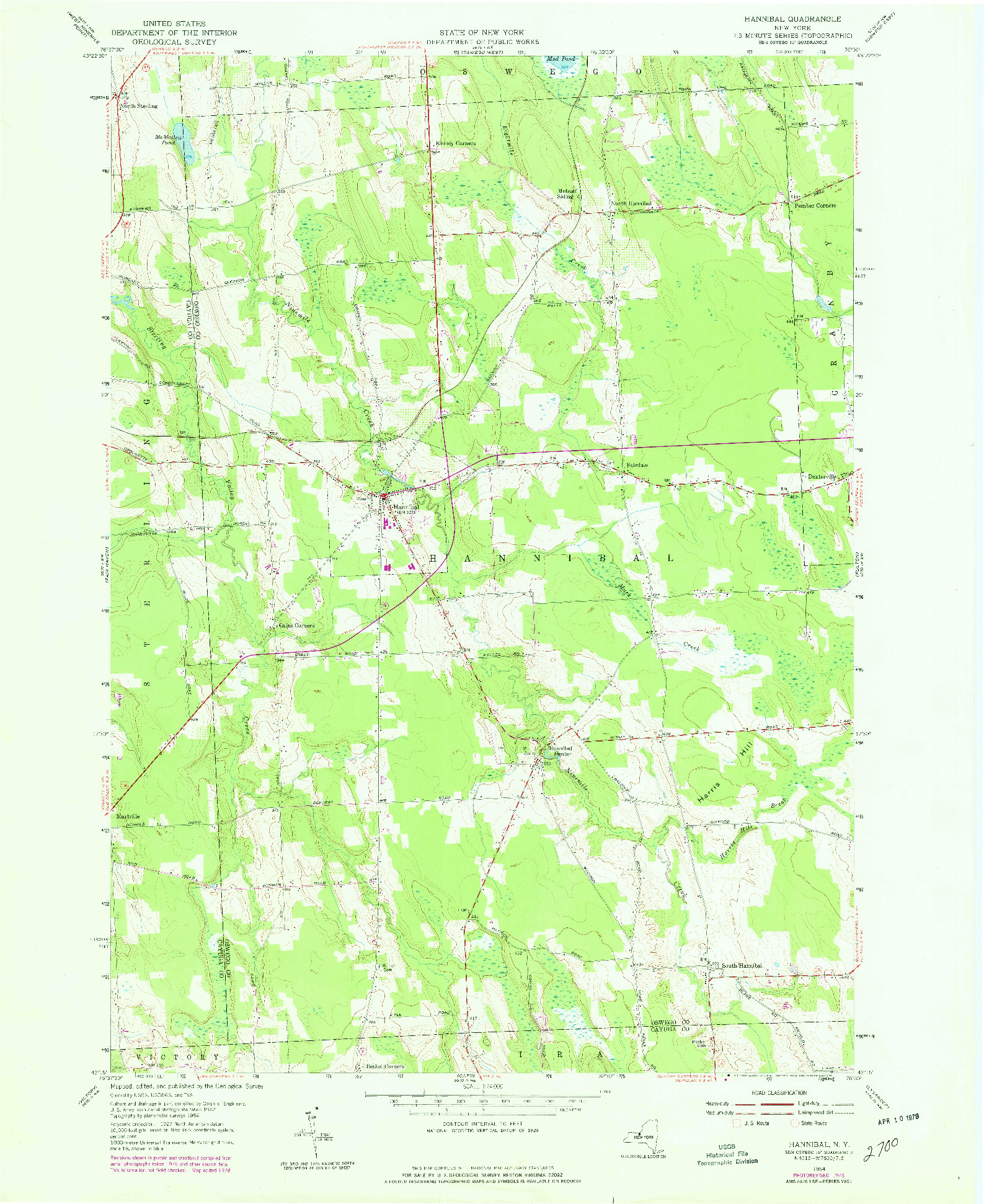 USGS 1:24000-SCALE QUADRANGLE FOR HANNIBAL, NY 1978