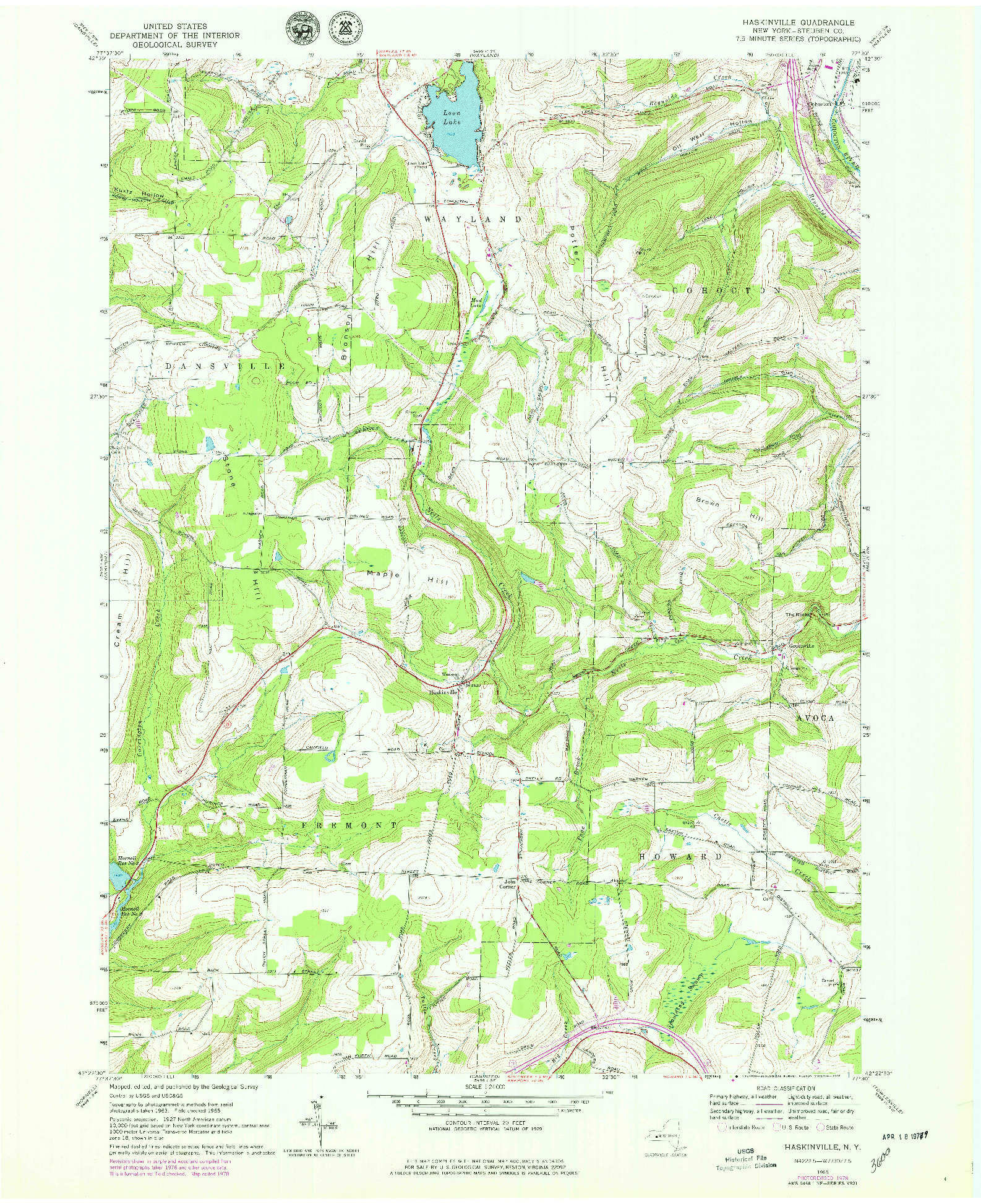 USGS 1:24000-SCALE QUADRANGLE FOR HASKINVILLE, NY 1978
