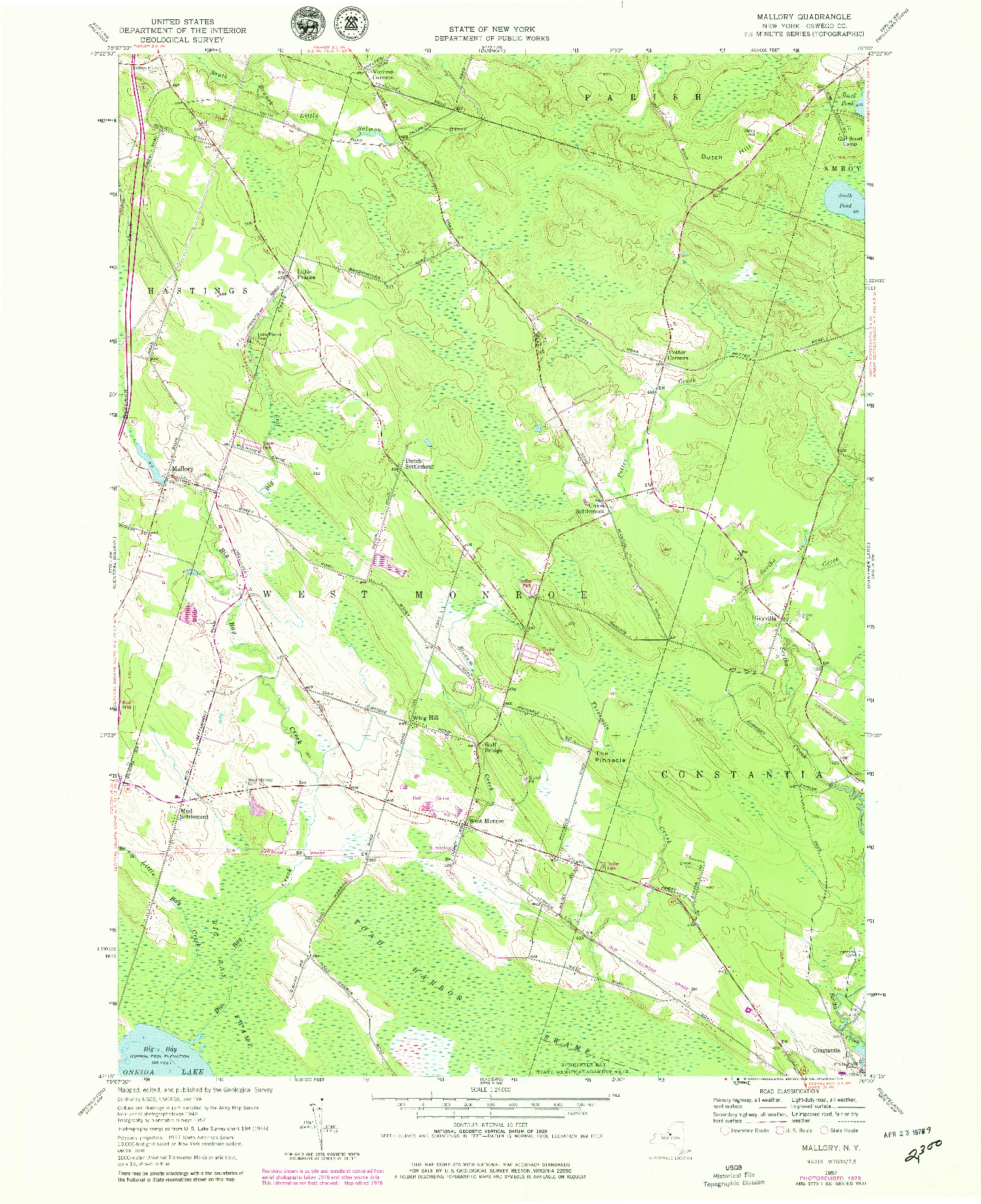 USGS 1:24000-SCALE QUADRANGLE FOR MALLORY, NY 1957