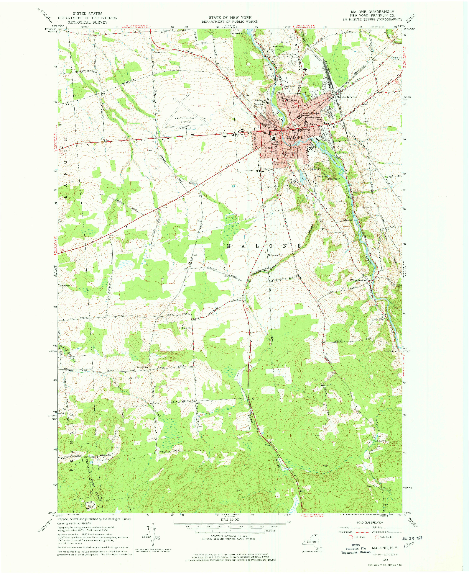 USGS 1:24000-SCALE QUADRANGLE FOR MALONE, NY 1964