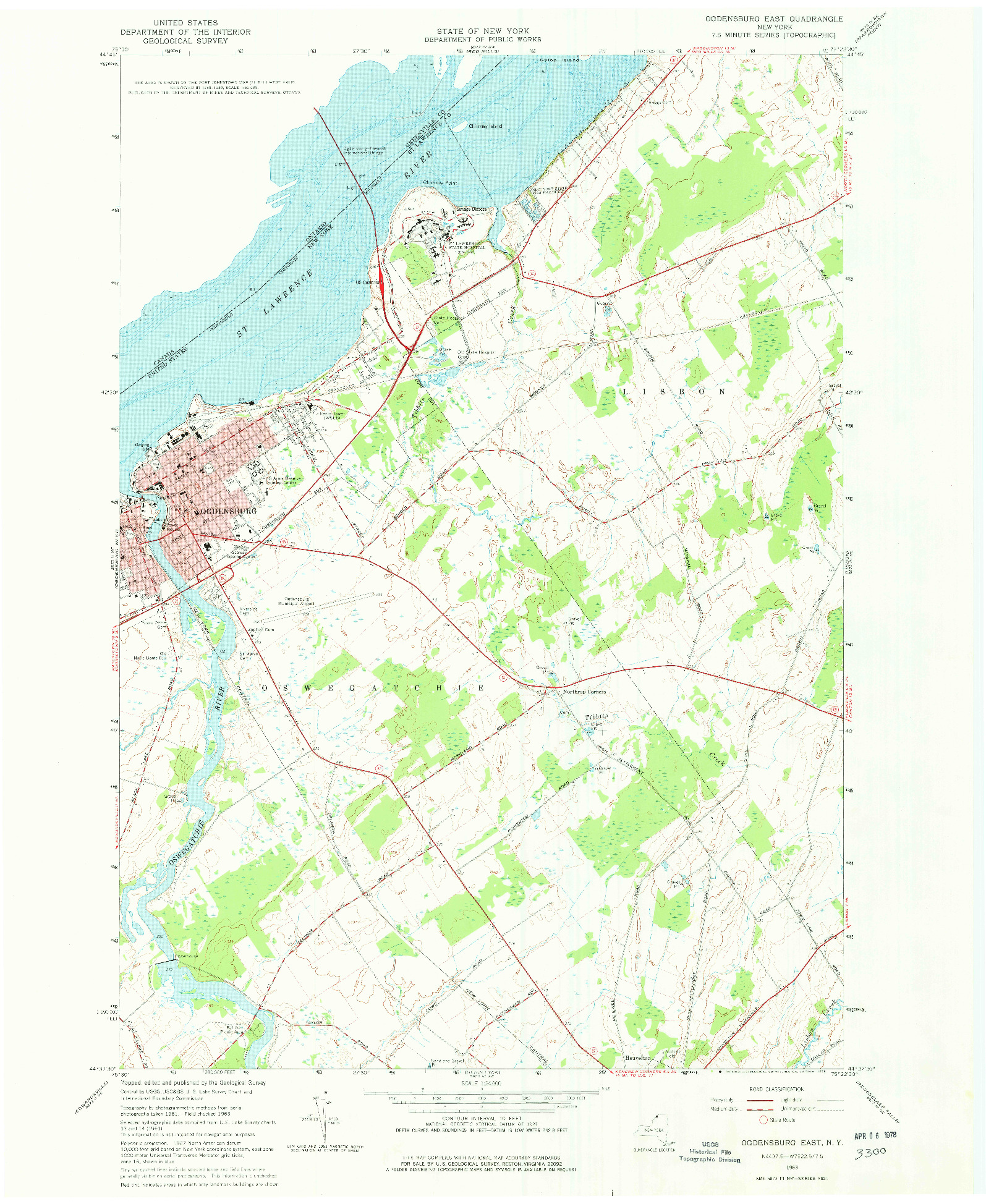 USGS 1:24000-SCALE QUADRANGLE FOR OGDENSBURG EAST, NY 1963