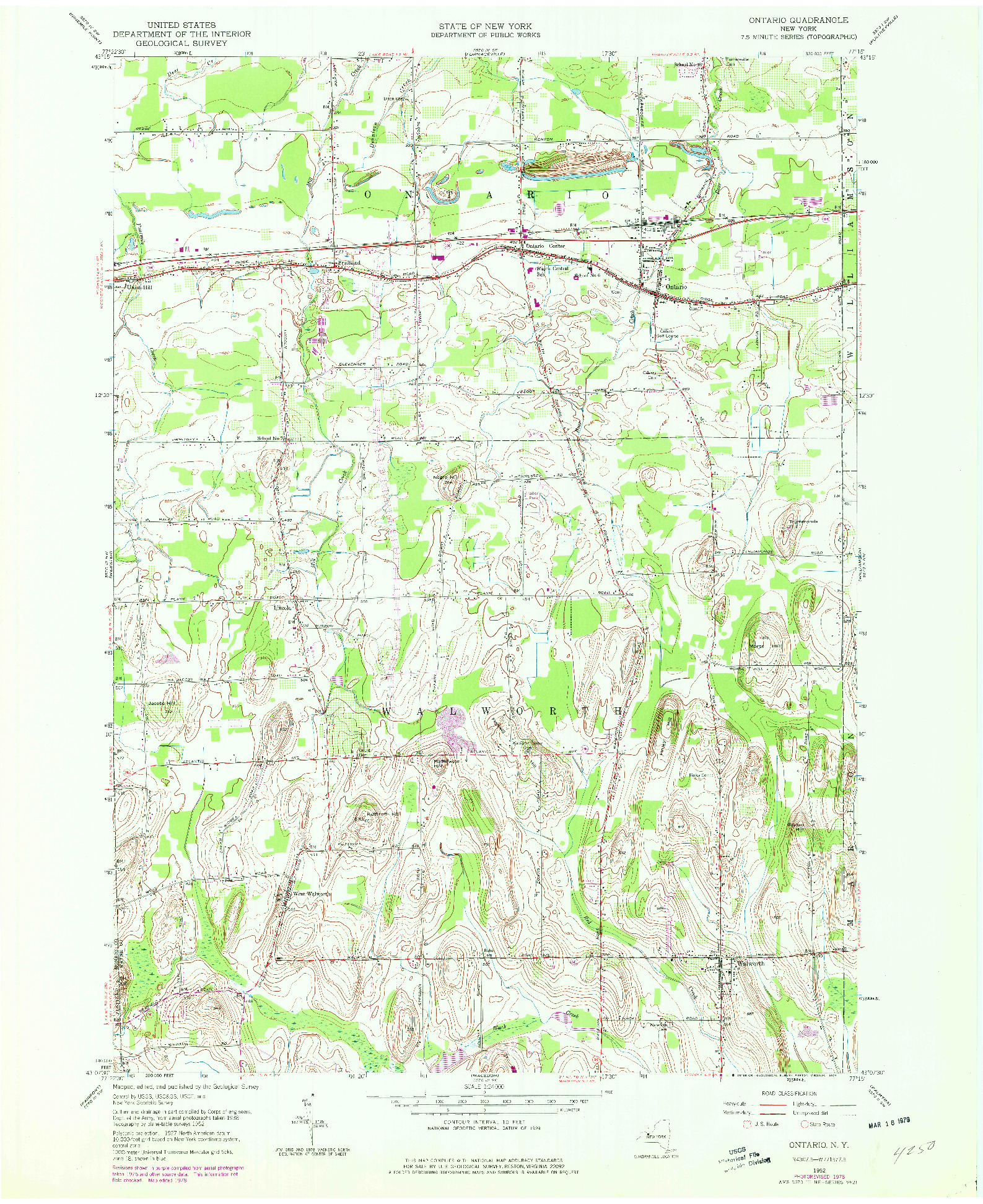 USGS 1:24000-SCALE QUADRANGLE FOR ONTARIO, NY 1952