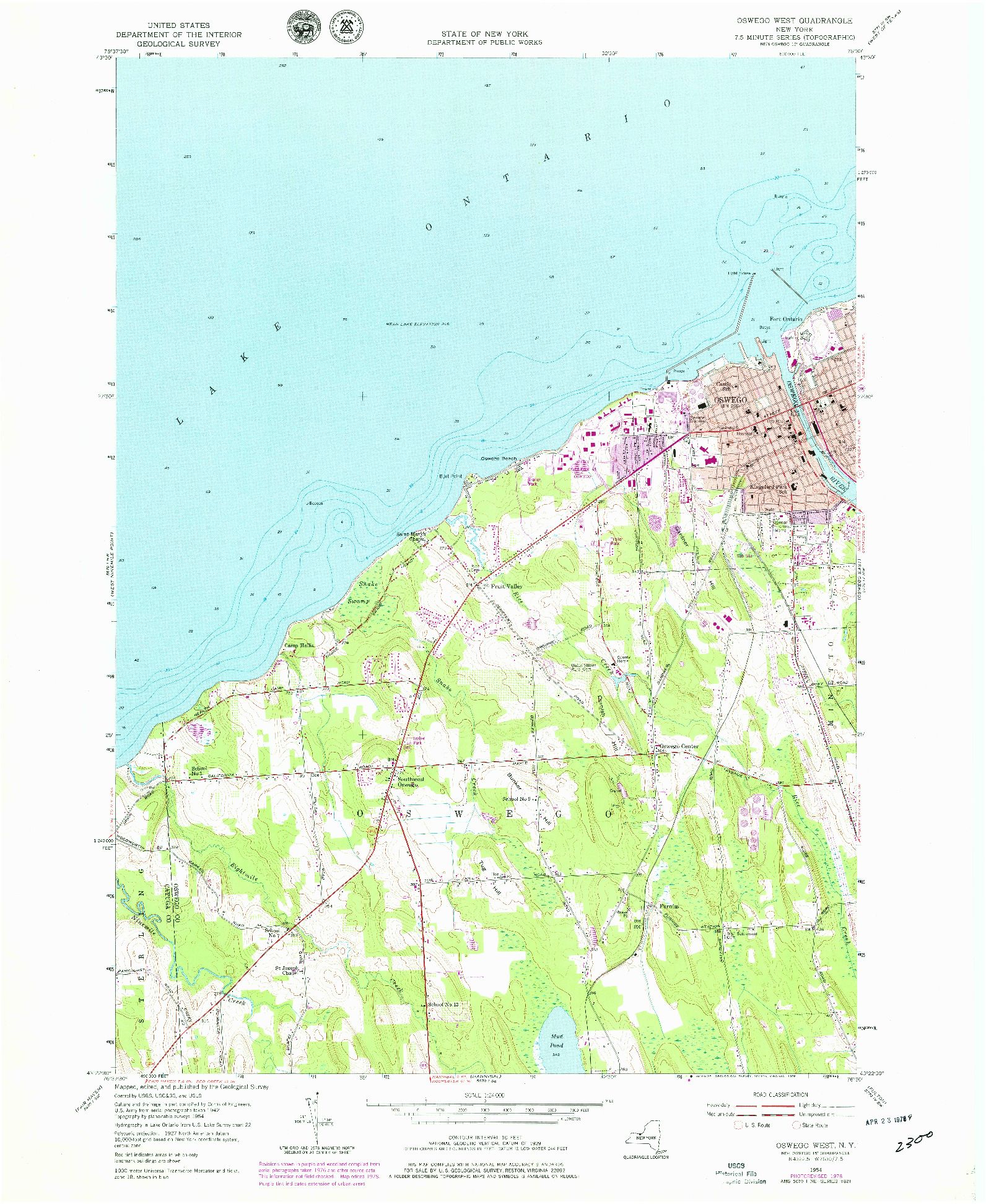 USGS 1:24000-SCALE QUADRANGLE FOR OSWEGO WEST, NY 1954