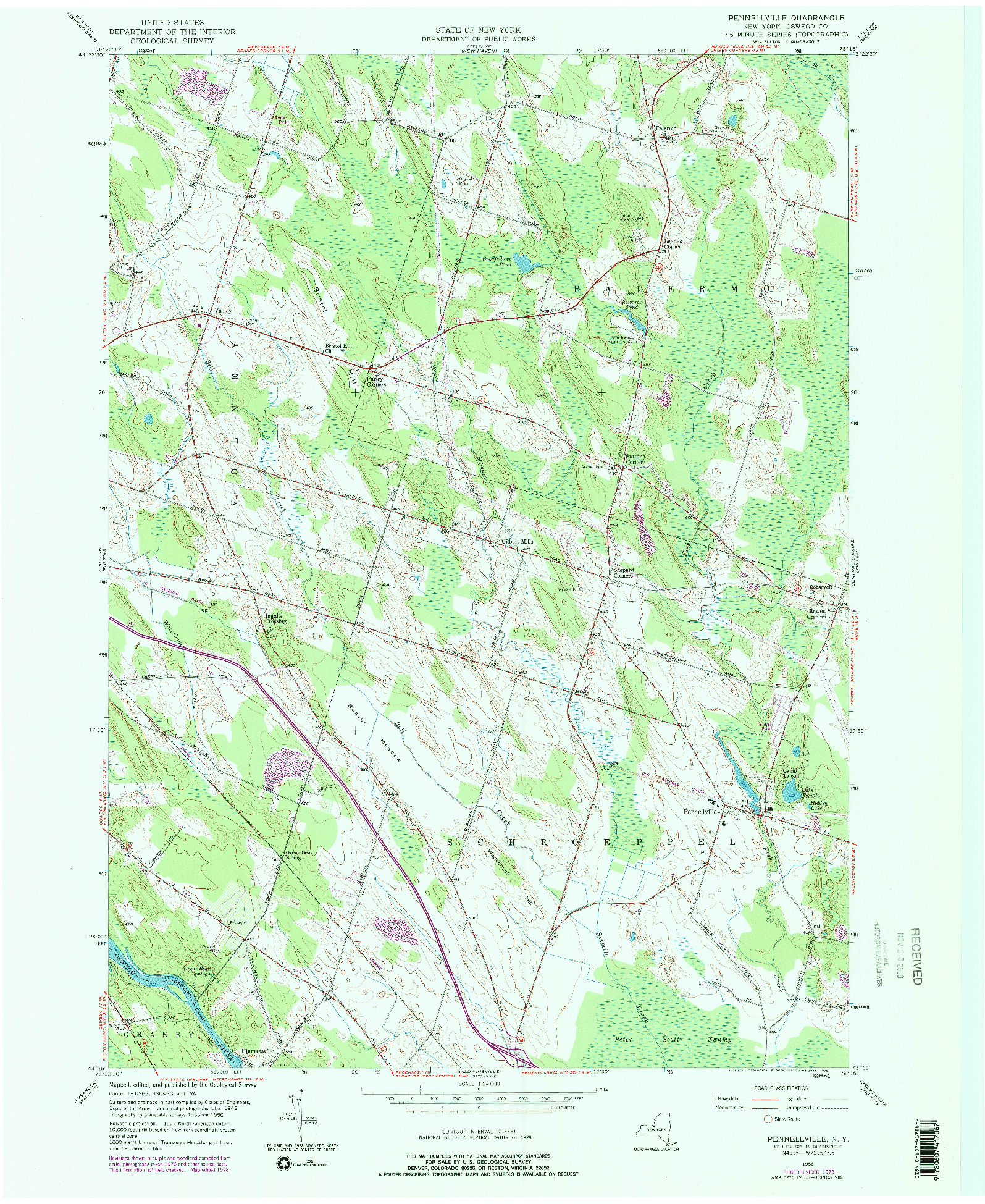 USGS 1:24000-SCALE QUADRANGLE FOR PENNELLVILLE, NY 1956