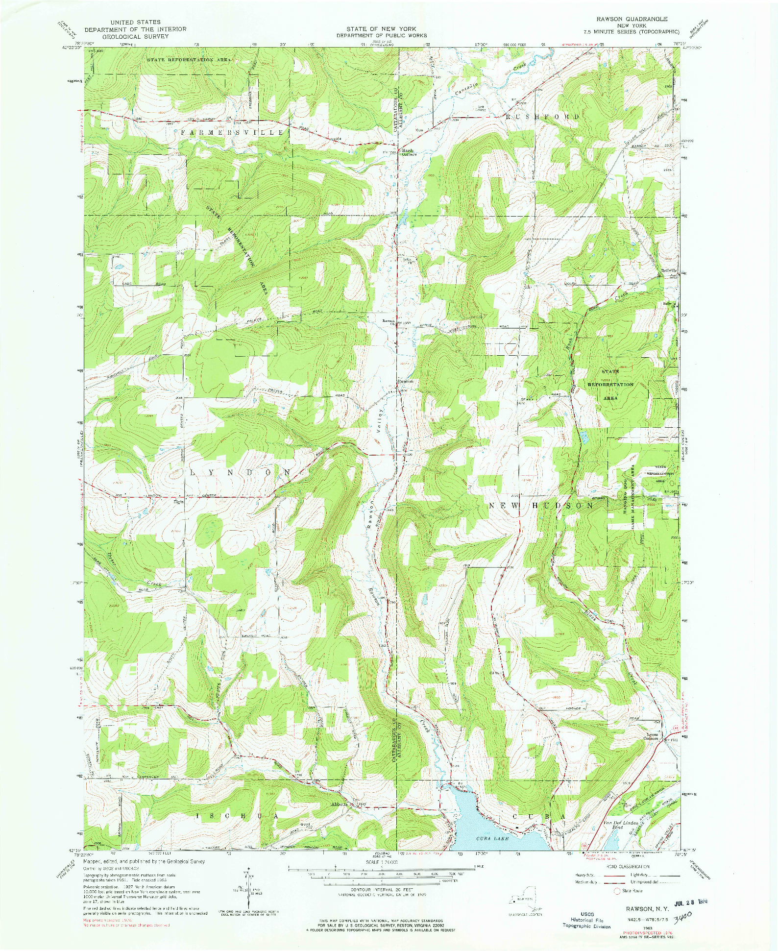 USGS 1:24000-SCALE QUADRANGLE FOR RAWSON, NY 1963