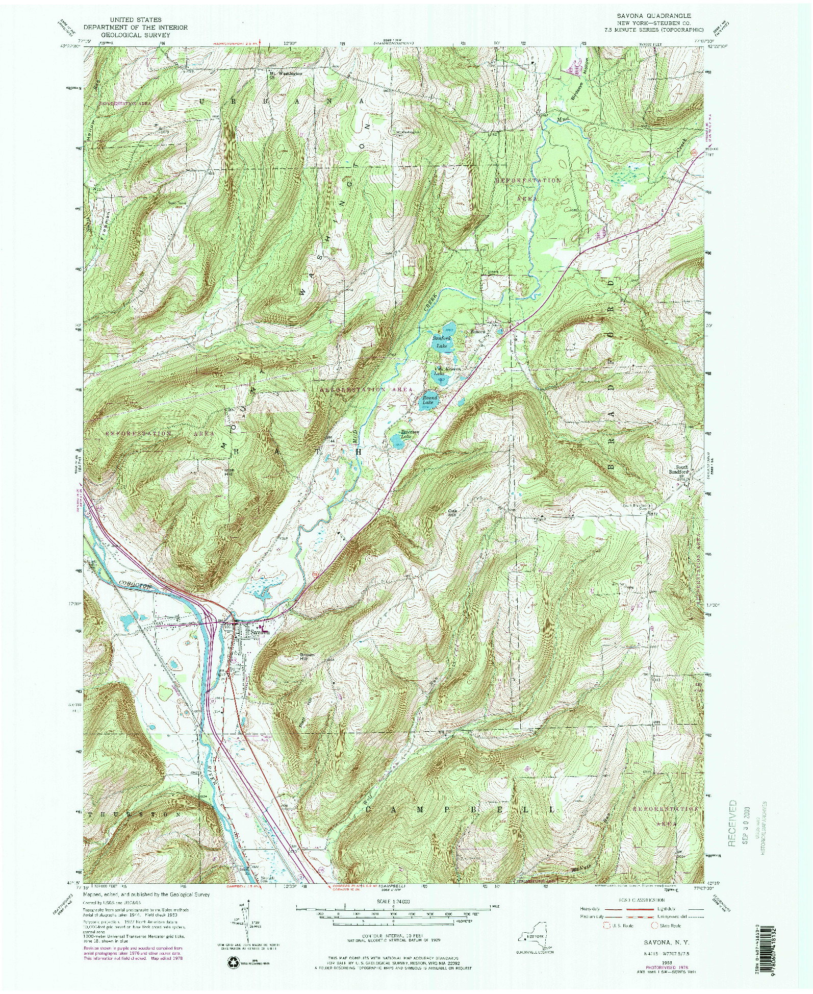 USGS 1:24000-SCALE QUADRANGLE FOR SAVONA, NY 1953