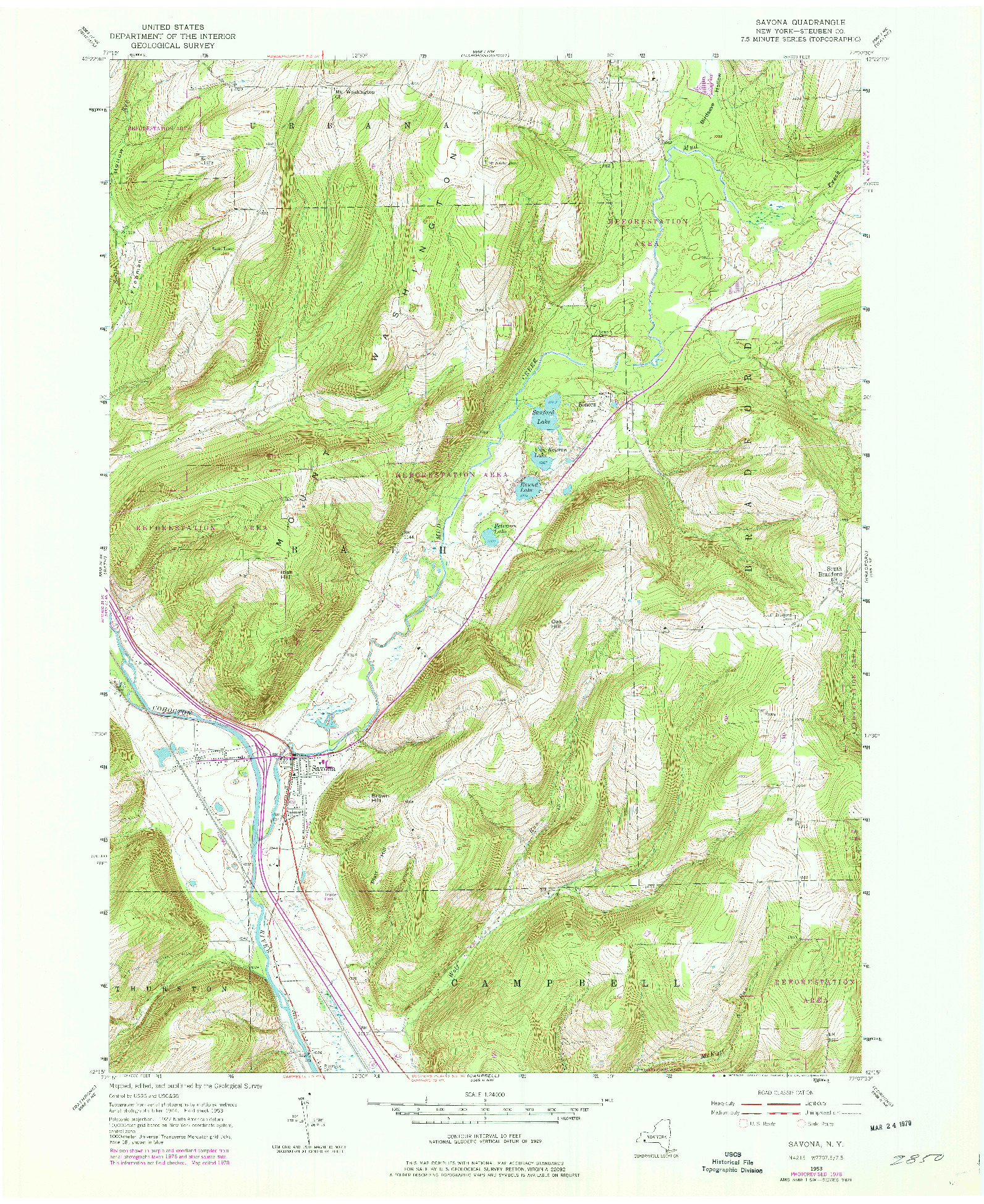 USGS 1:24000-SCALE QUADRANGLE FOR SAVONA, NY 1953