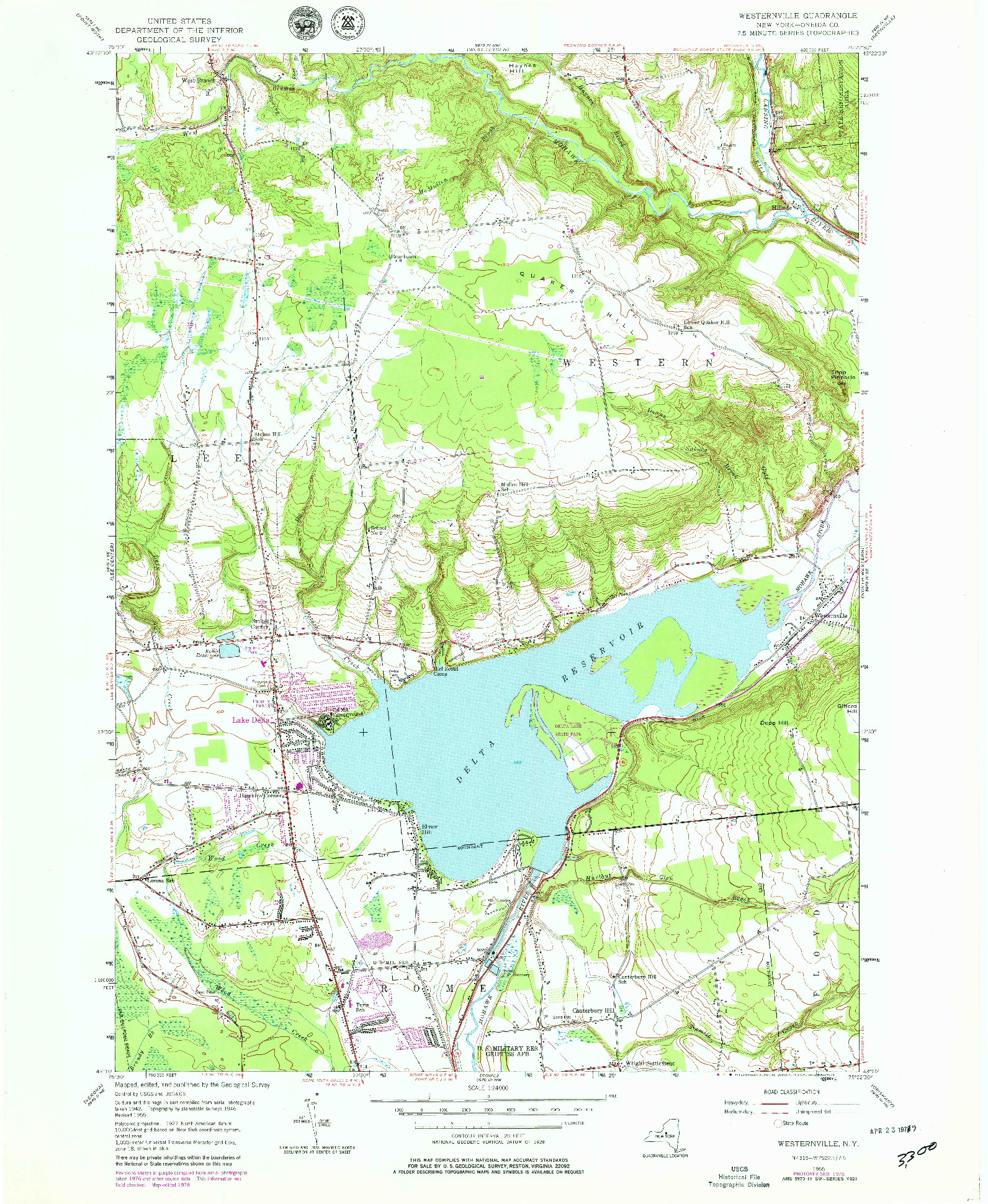 USGS 1:24000-SCALE QUADRANGLE FOR WESTERNVILLE, NY 1955