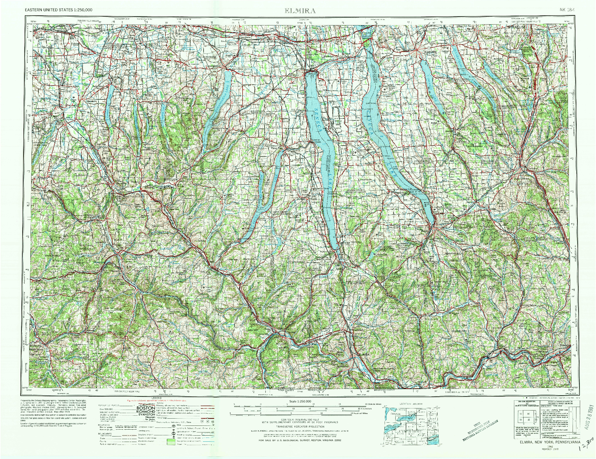 USGS 1:250000-SCALE QUADRANGLE FOR ELMIRA, NY 1962