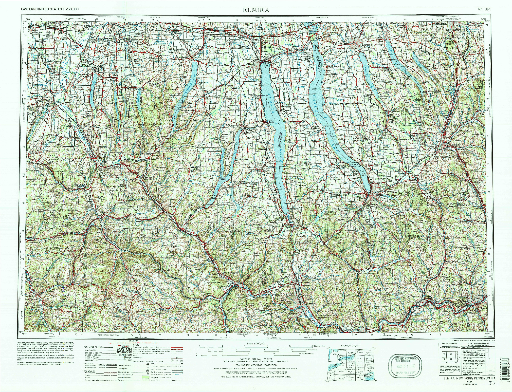 USGS 1:250000-SCALE QUADRANGLE FOR ELMIRA, NY 1962