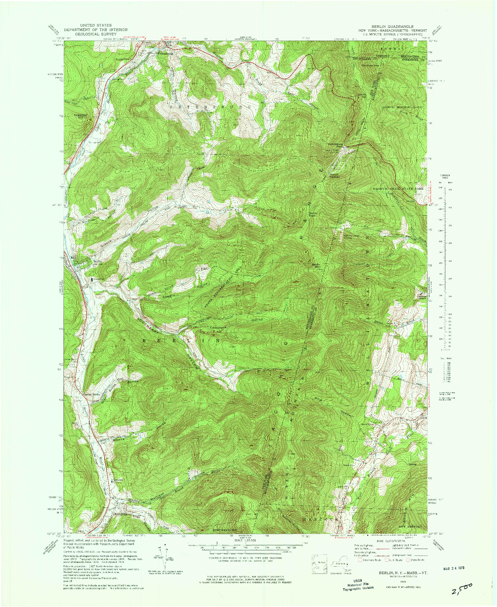 USGS 1:25000-SCALE QUADRANGLE FOR BERLIN, NY 1973