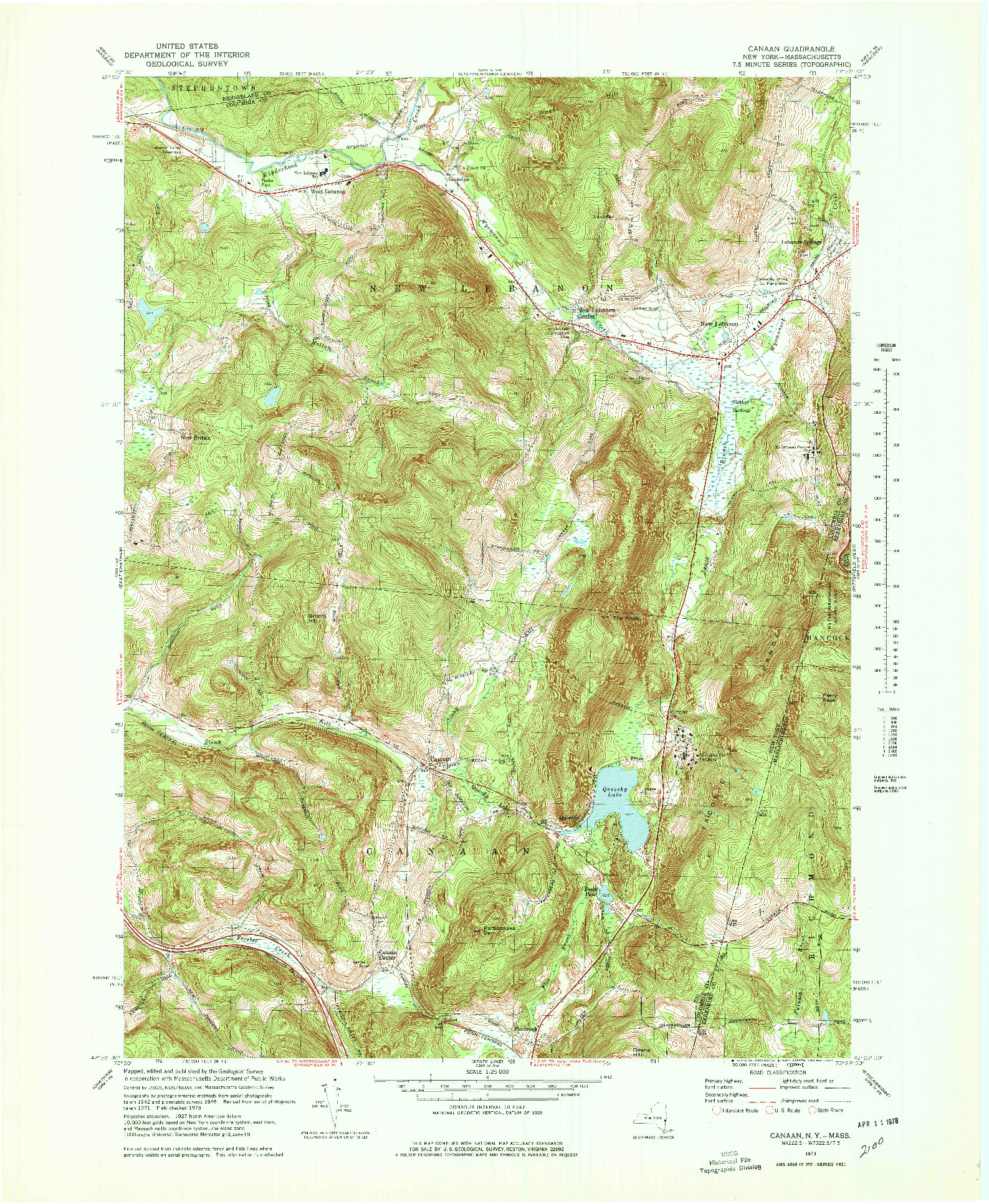 USGS 1:25000-SCALE QUADRANGLE FOR CANAAN, NY 1973