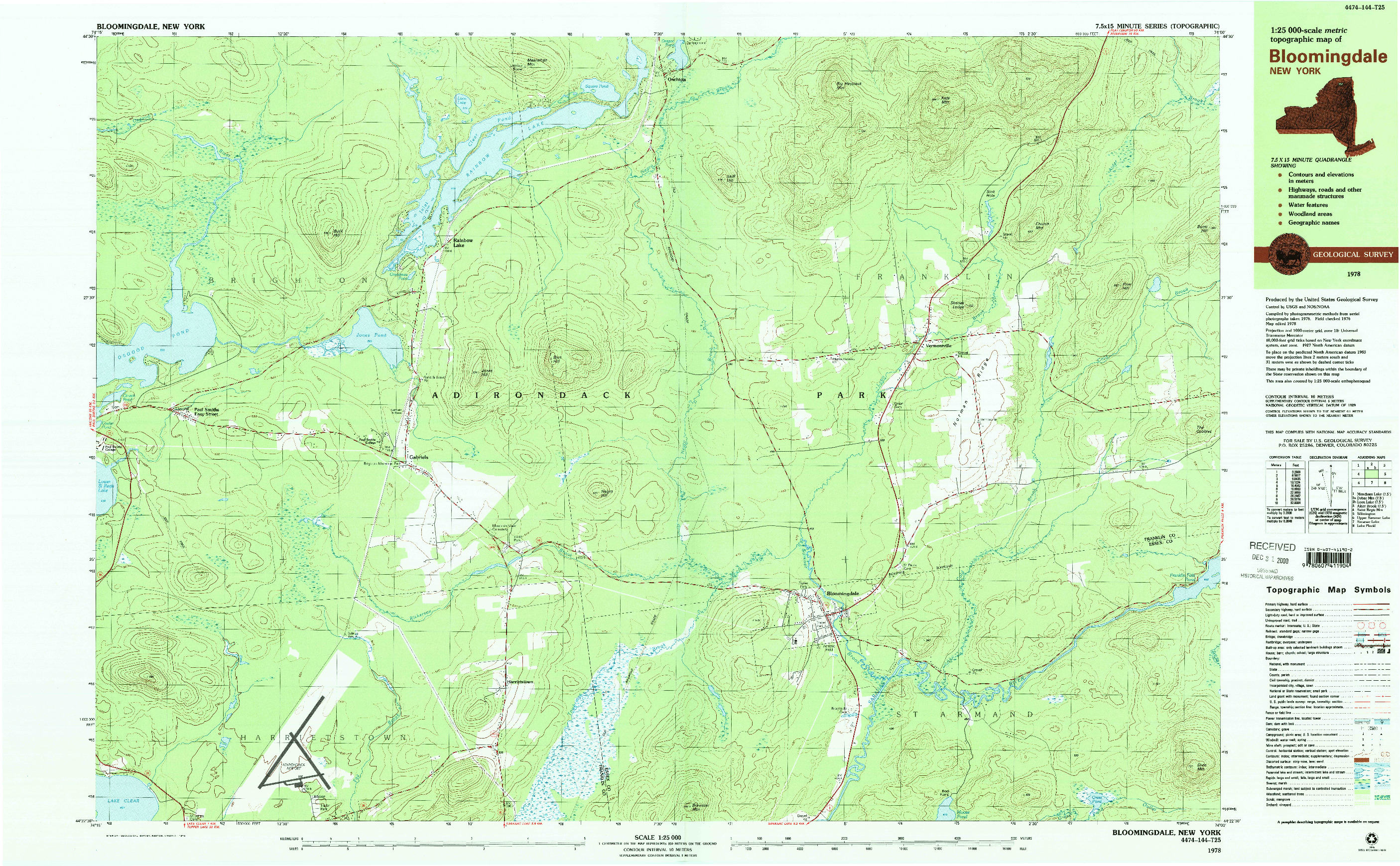 USGS 1:25000-SCALE QUADRANGLE FOR BLOOMINGDALE, NY 1978
