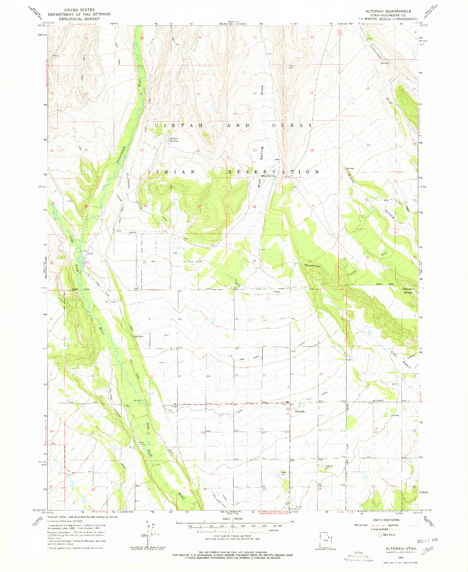 USGS 1:24000-SCALE QUADRANGLE FOR ALTONAH, UT 1965