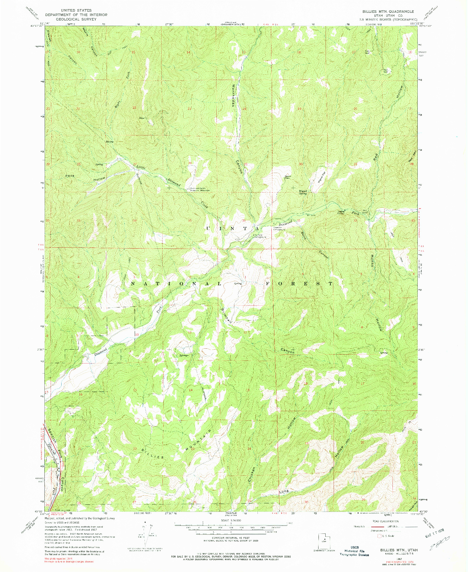 USGS 1:24000-SCALE QUADRANGLE FOR BILLIES MTN., UT 1967