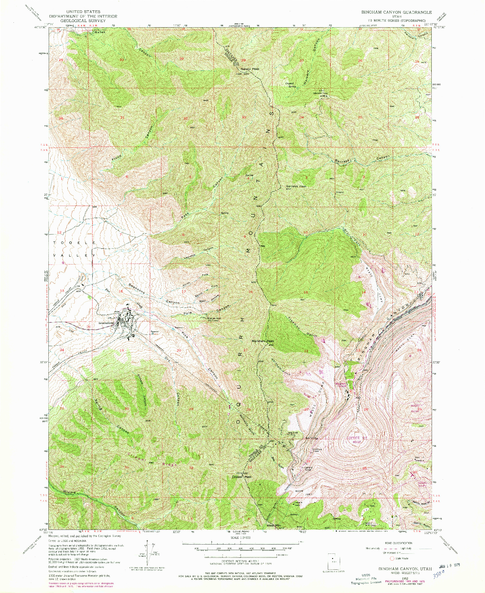 USGS 1:24000-SCALE QUADRANGLE FOR BINGHAM CANYON, UT 1952