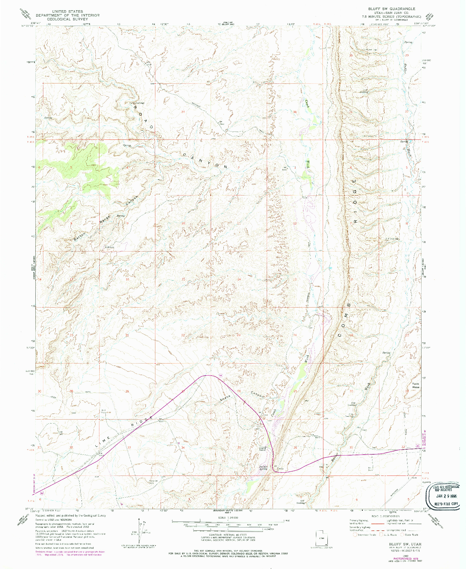 USGS 1:24000-SCALE QUADRANGLE FOR BLUFF SW, UT 1962
