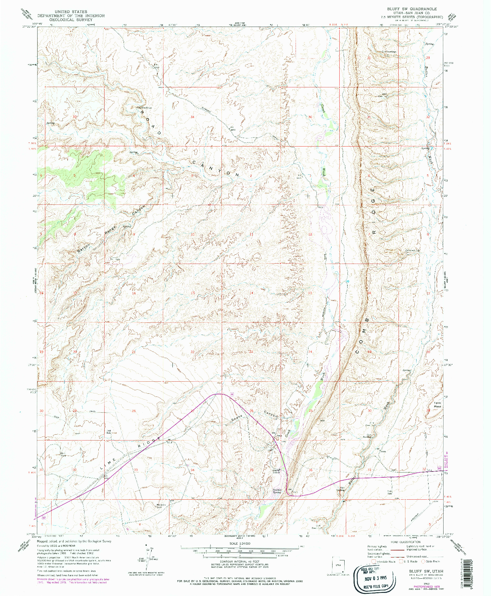 USGS 1:24000-SCALE QUADRANGLE FOR BLUFF SW, UT 1962