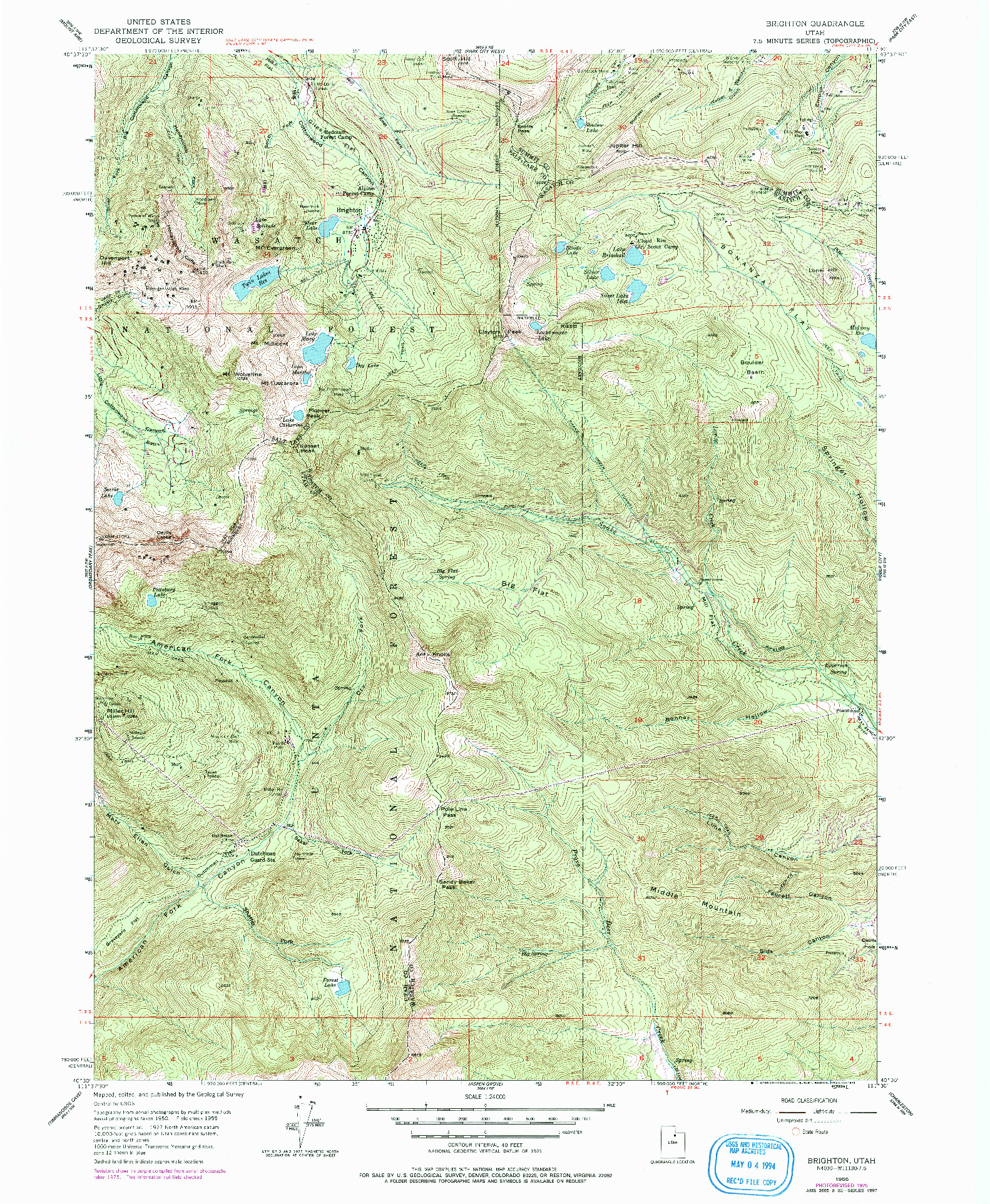 USGS 1:24000-SCALE QUADRANGLE FOR BRIGHTON, UT 1955