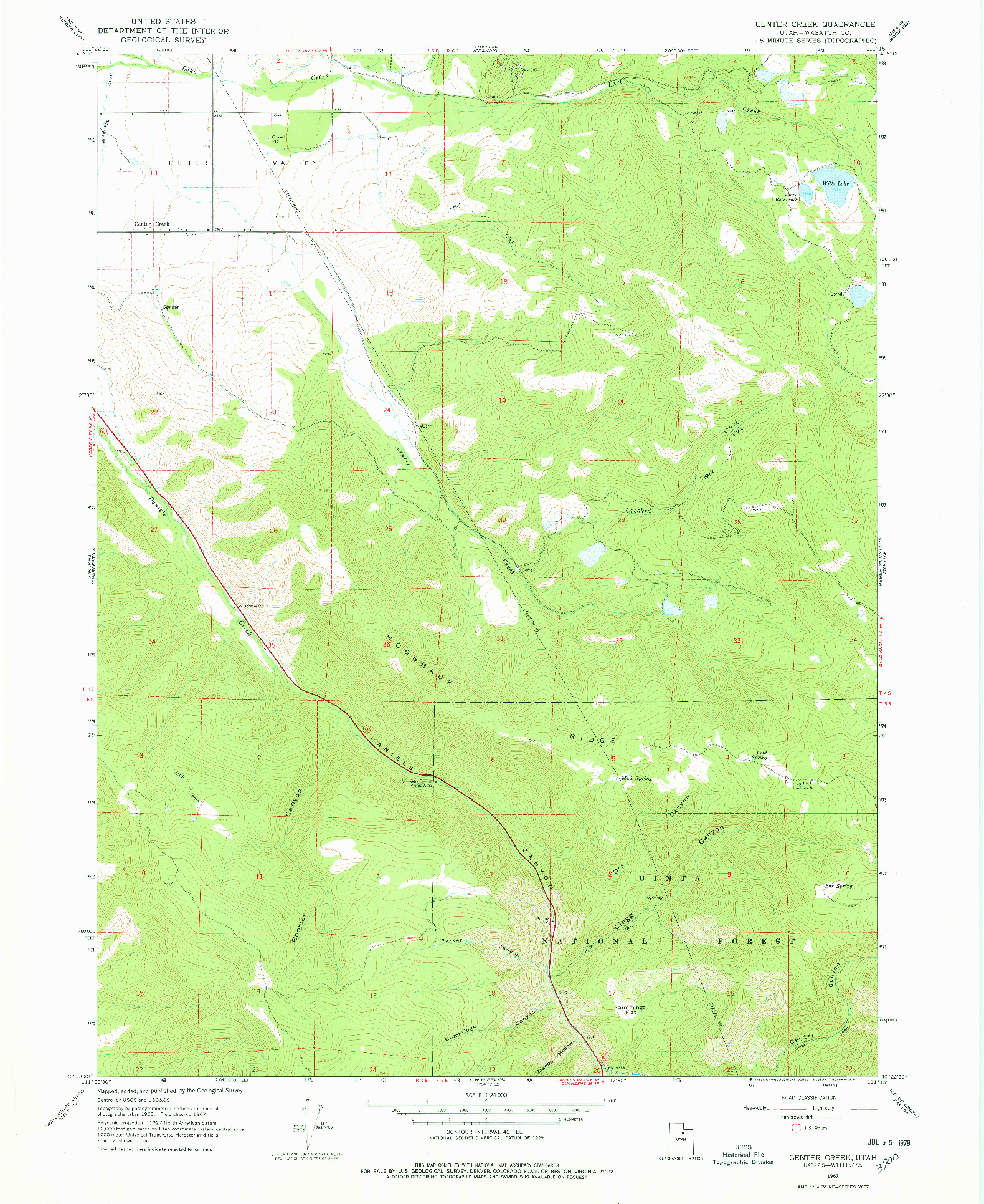 USGS 1:24000-SCALE QUADRANGLE FOR CENTER CREEK, UT 1967