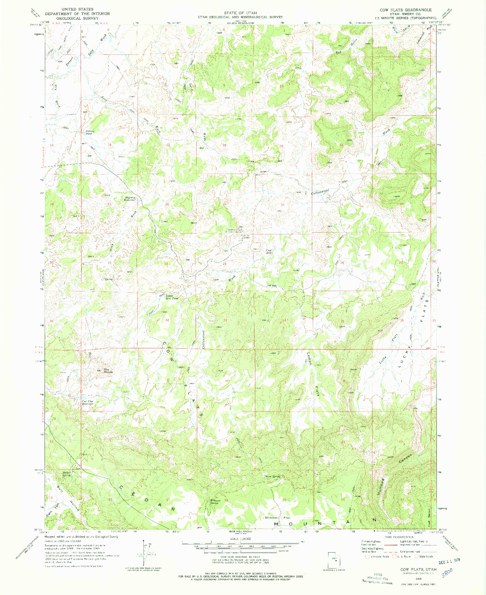 USGS 1:24000-SCALE QUADRANGLE FOR COW FLATS, UT 1969