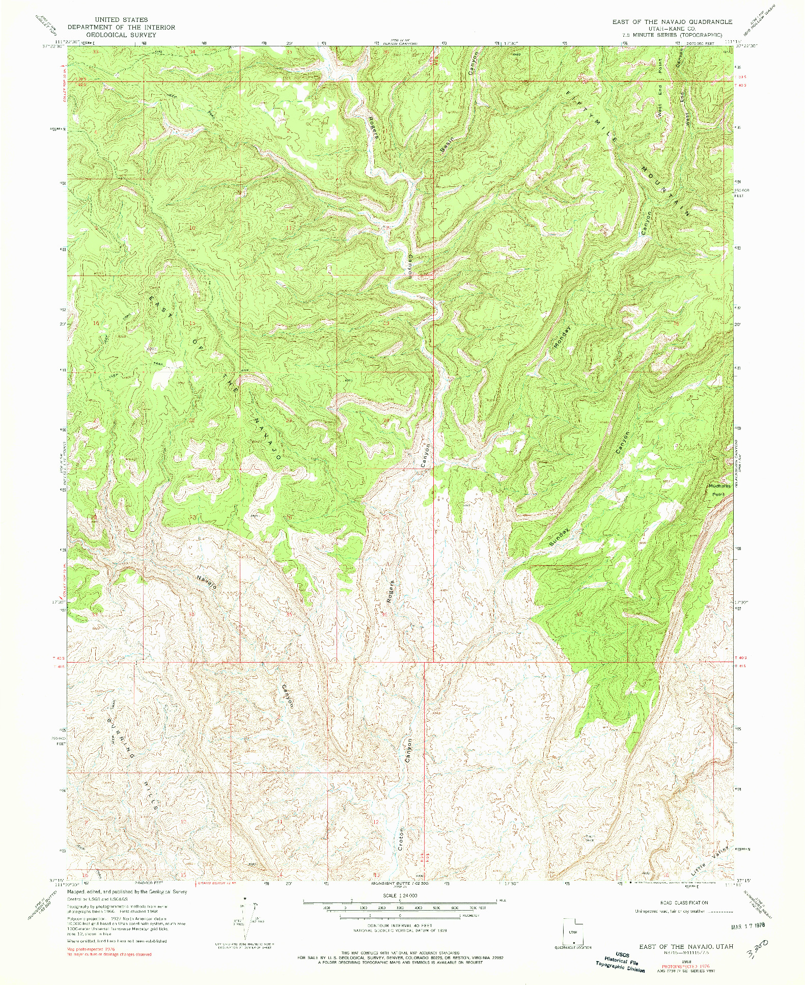 USGS 1:24000-SCALE QUADRANGLE FOR EAST OF THE NAVAJO, UT 1968