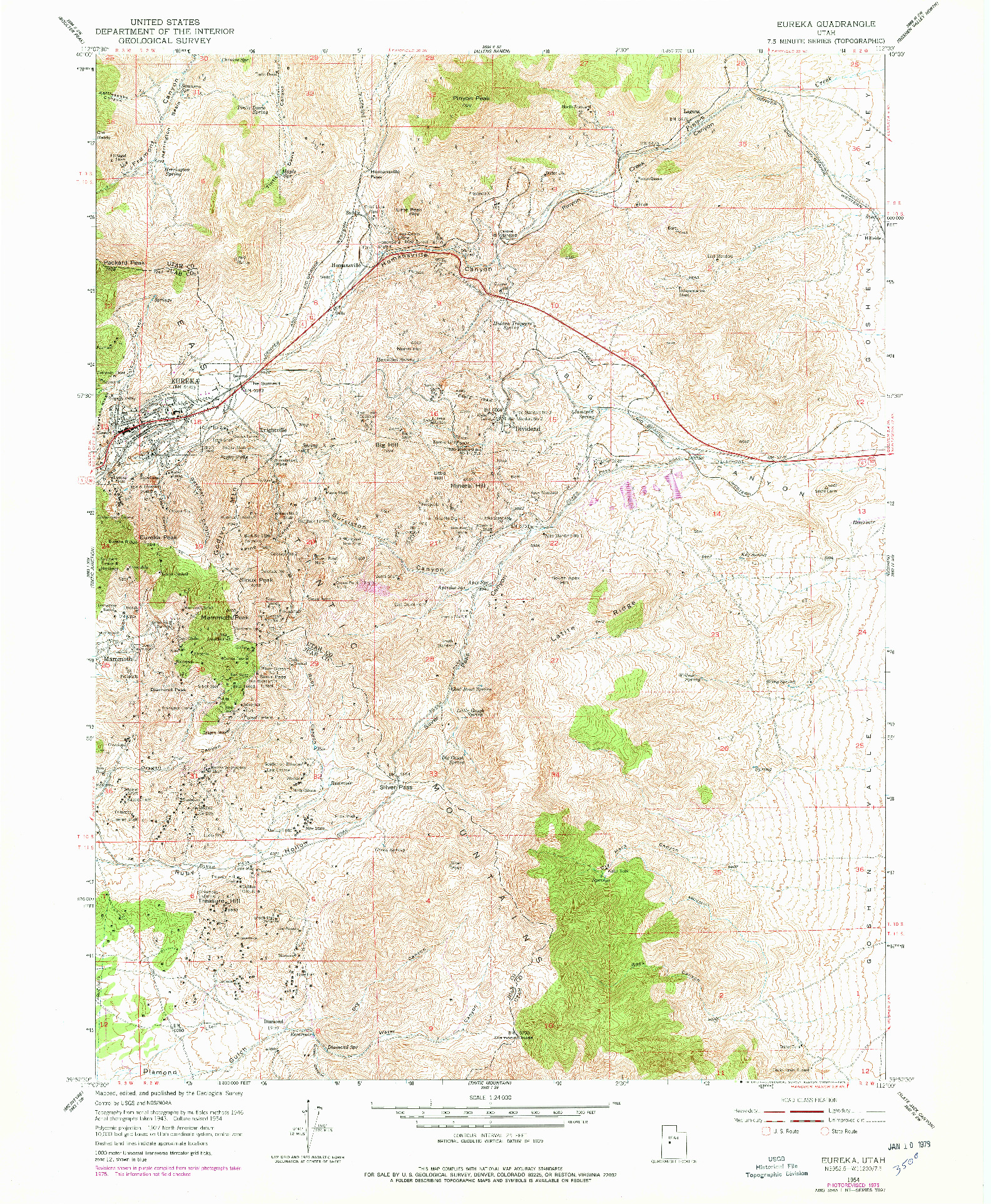 USGS 1:24000-SCALE QUADRANGLE FOR EUREKA, UT 1954