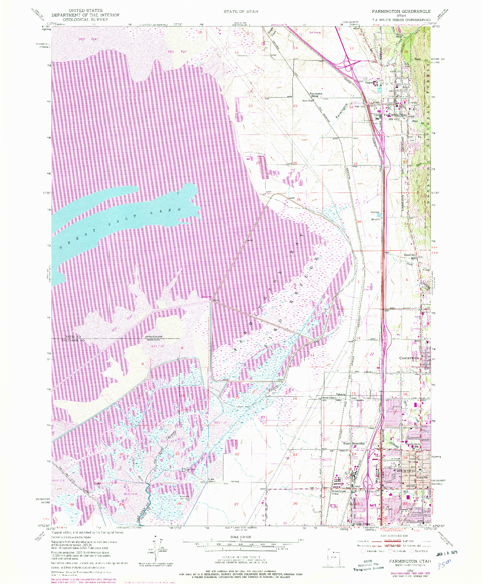 USGS 1:24000-SCALE QUADRANGLE FOR FARMINGTON, UT 1952