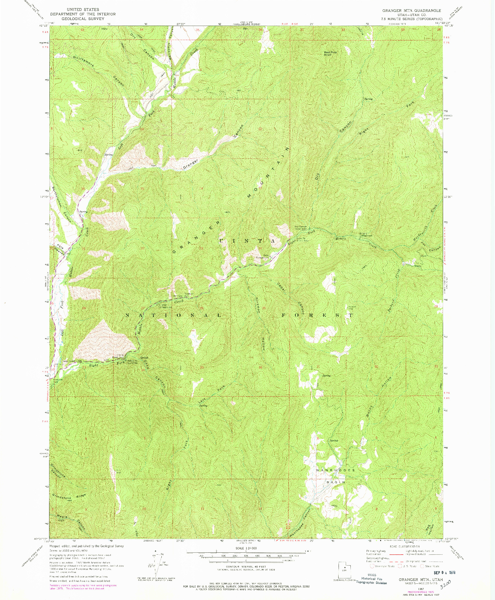 USGS 1:24000-SCALE QUADRANGLE FOR GRANGER MTN, UT 1967