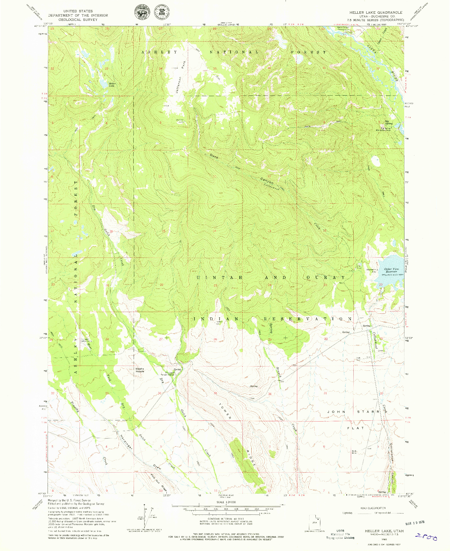 USGS 1:24000-SCALE QUADRANGLE FOR HELLER LAKE, UT 1965