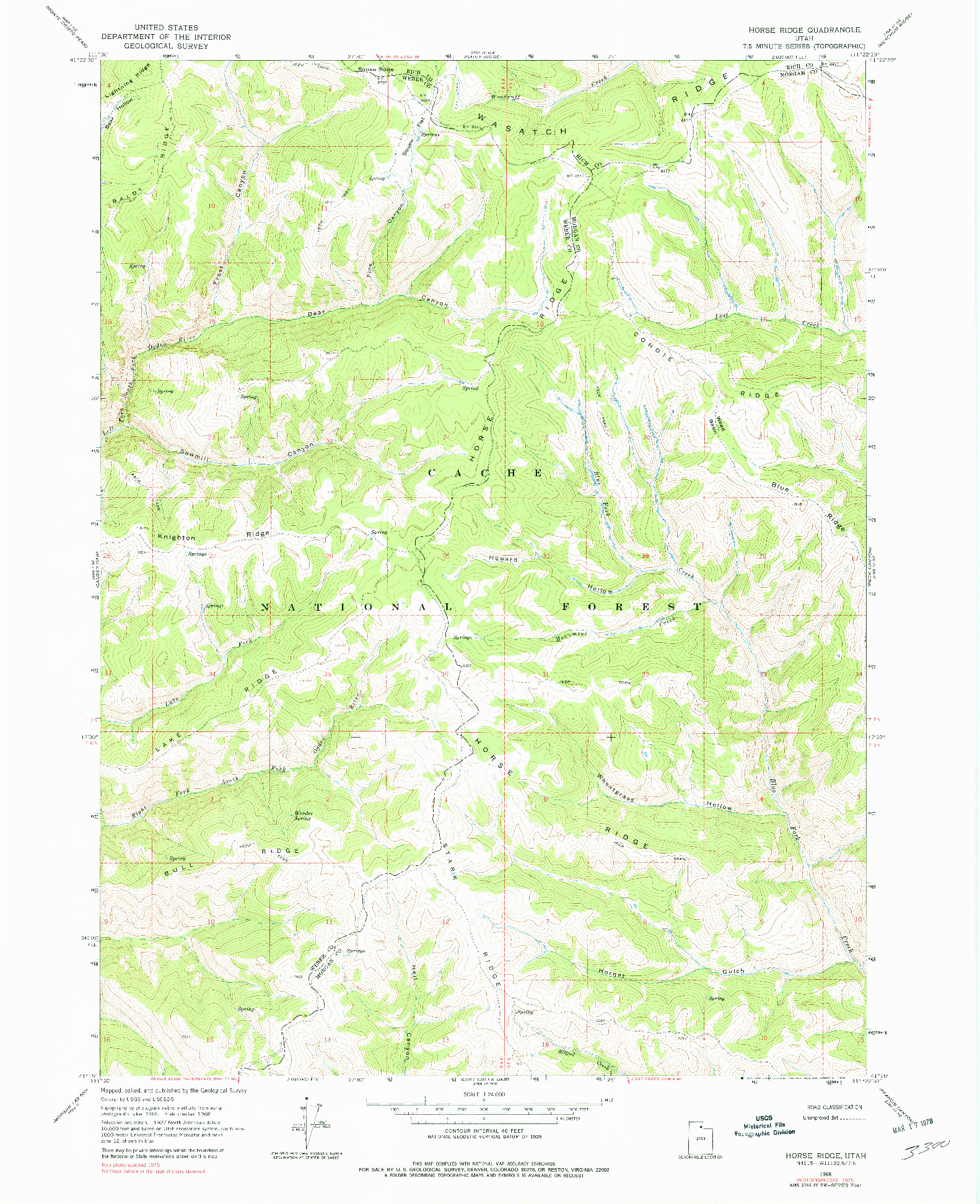 USGS 1:24000-SCALE QUADRANGLE FOR HORSE RIDGE, UT 1968