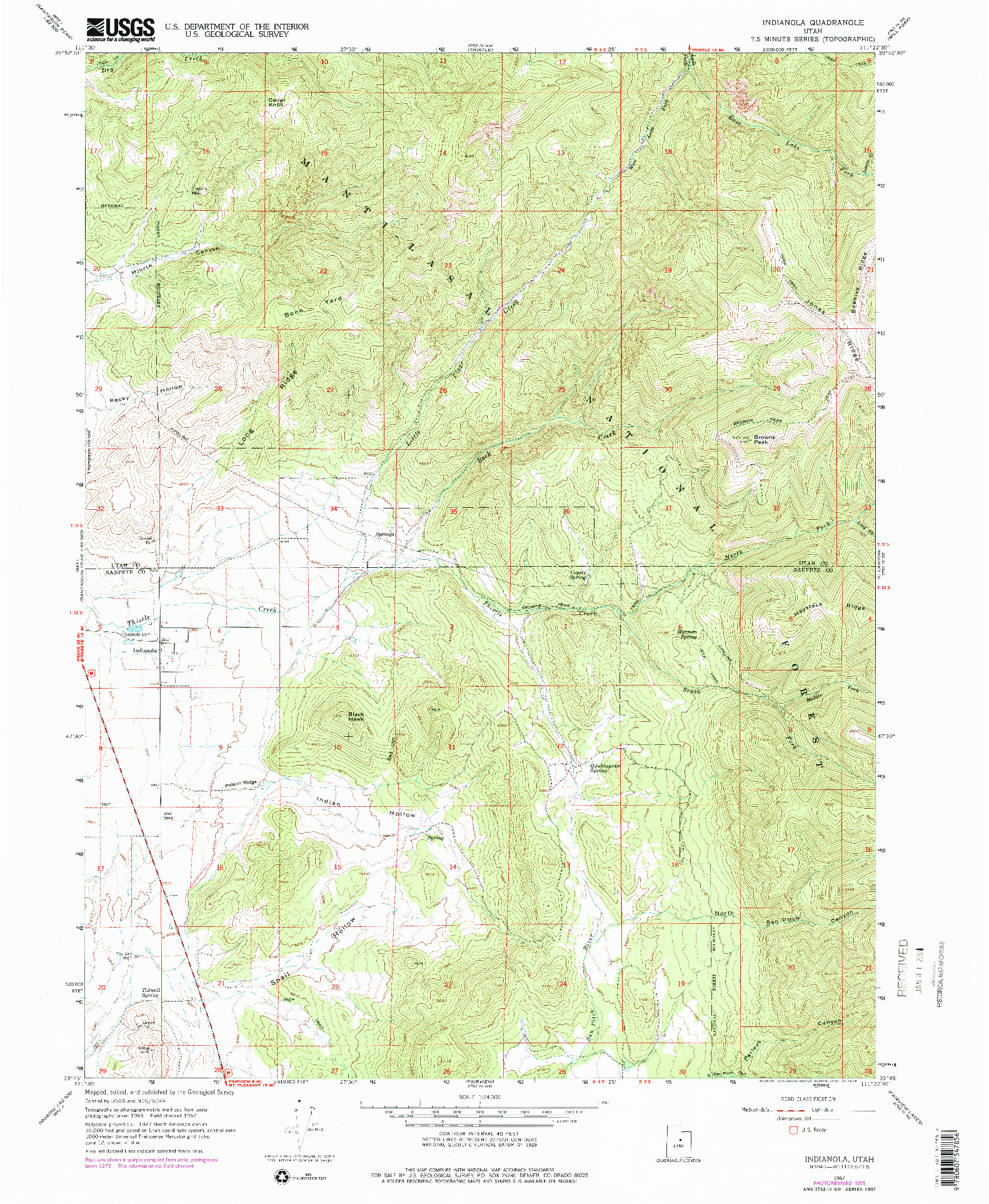 USGS 1:24000-SCALE QUADRANGLE FOR INDIANOLA, UT 1967