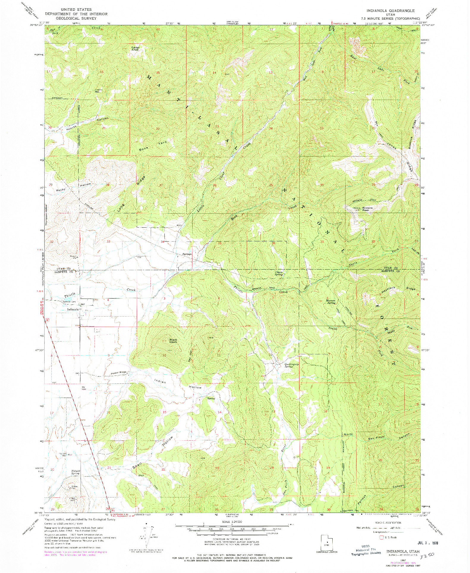 USGS 1:24000-SCALE QUADRANGLE FOR INDIANOLA, UT 1967