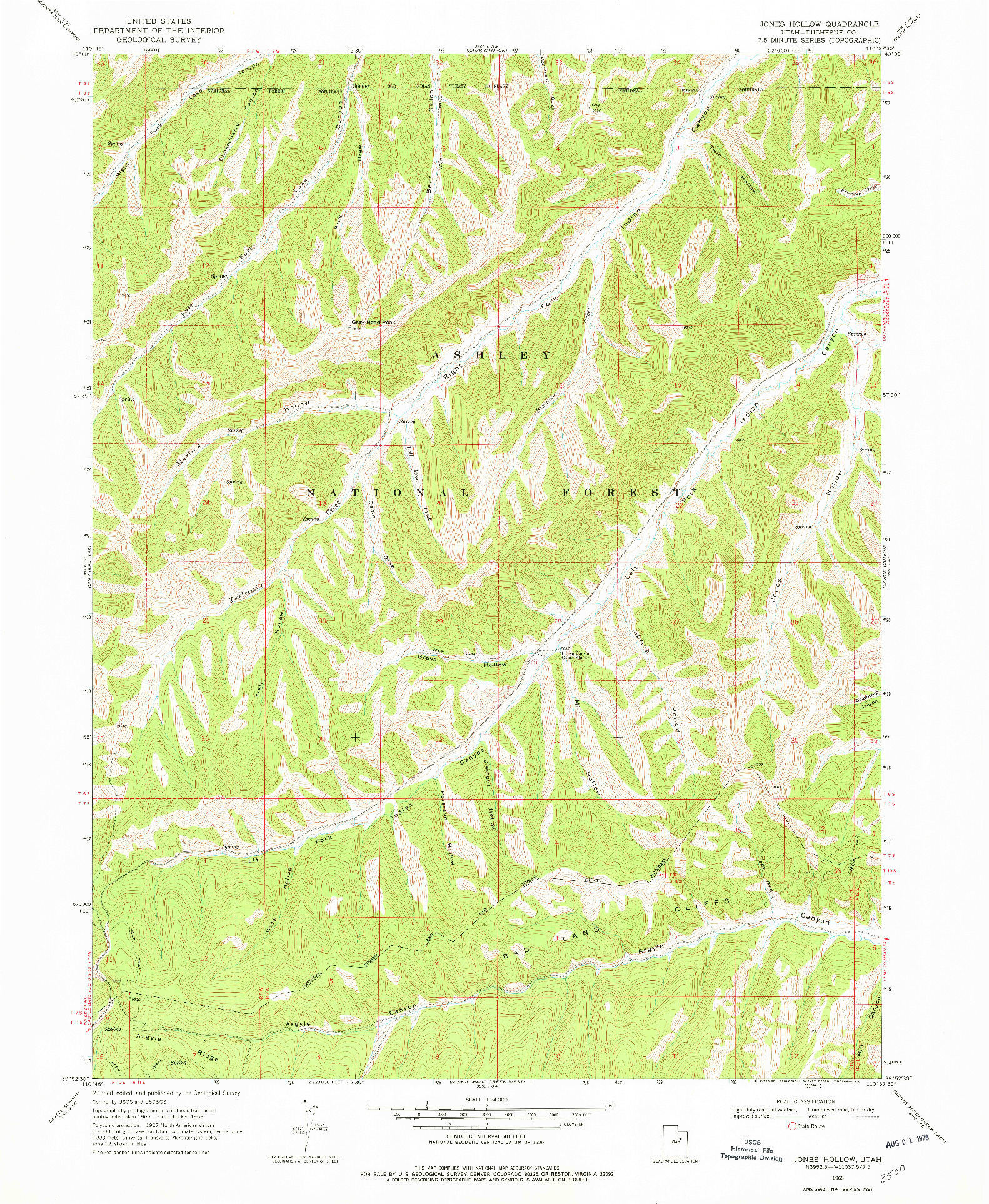 USGS 1:24000-SCALE QUADRANGLE FOR JONES HOLLOW, UT 1968
