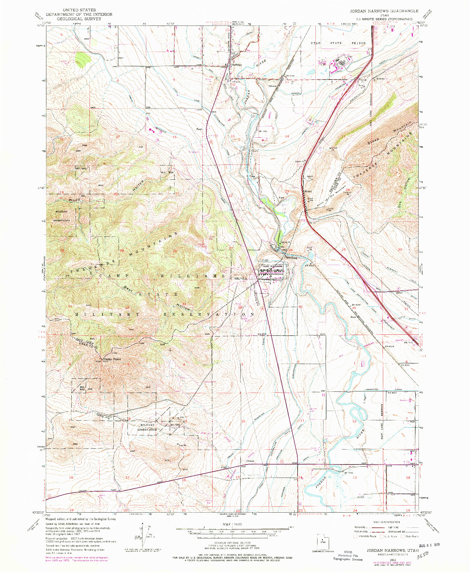 USGS 1:24000-SCALE QUADRANGLE FOR JORDAN NARROWS, UT 1951