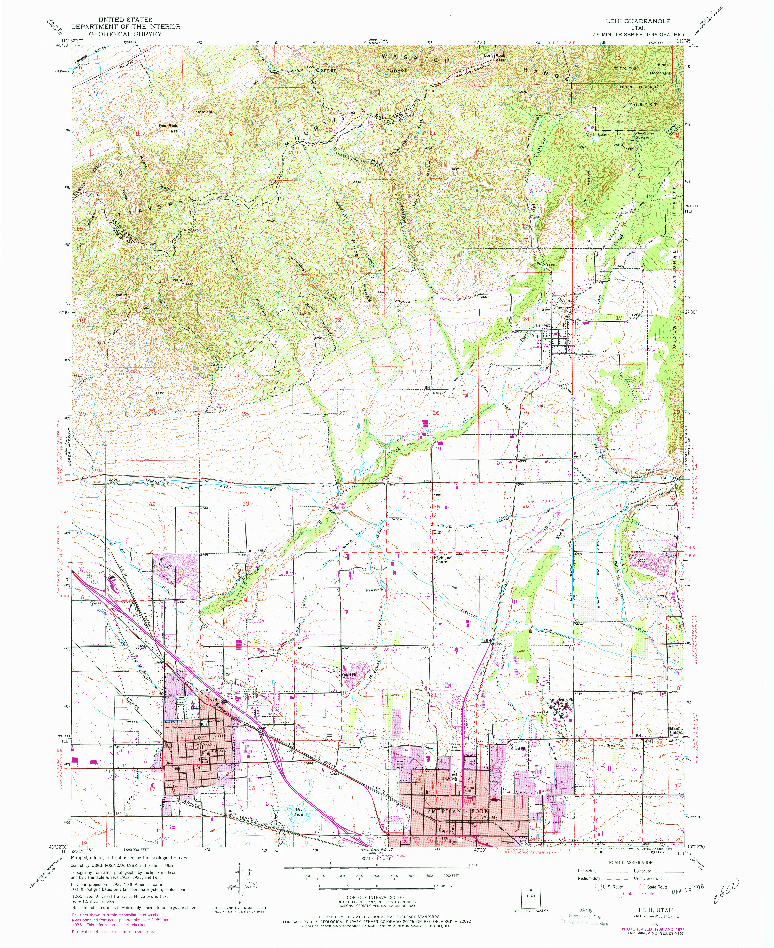 USGS 1:24000-SCALE QUADRANGLE FOR LEHI, UT 1951
