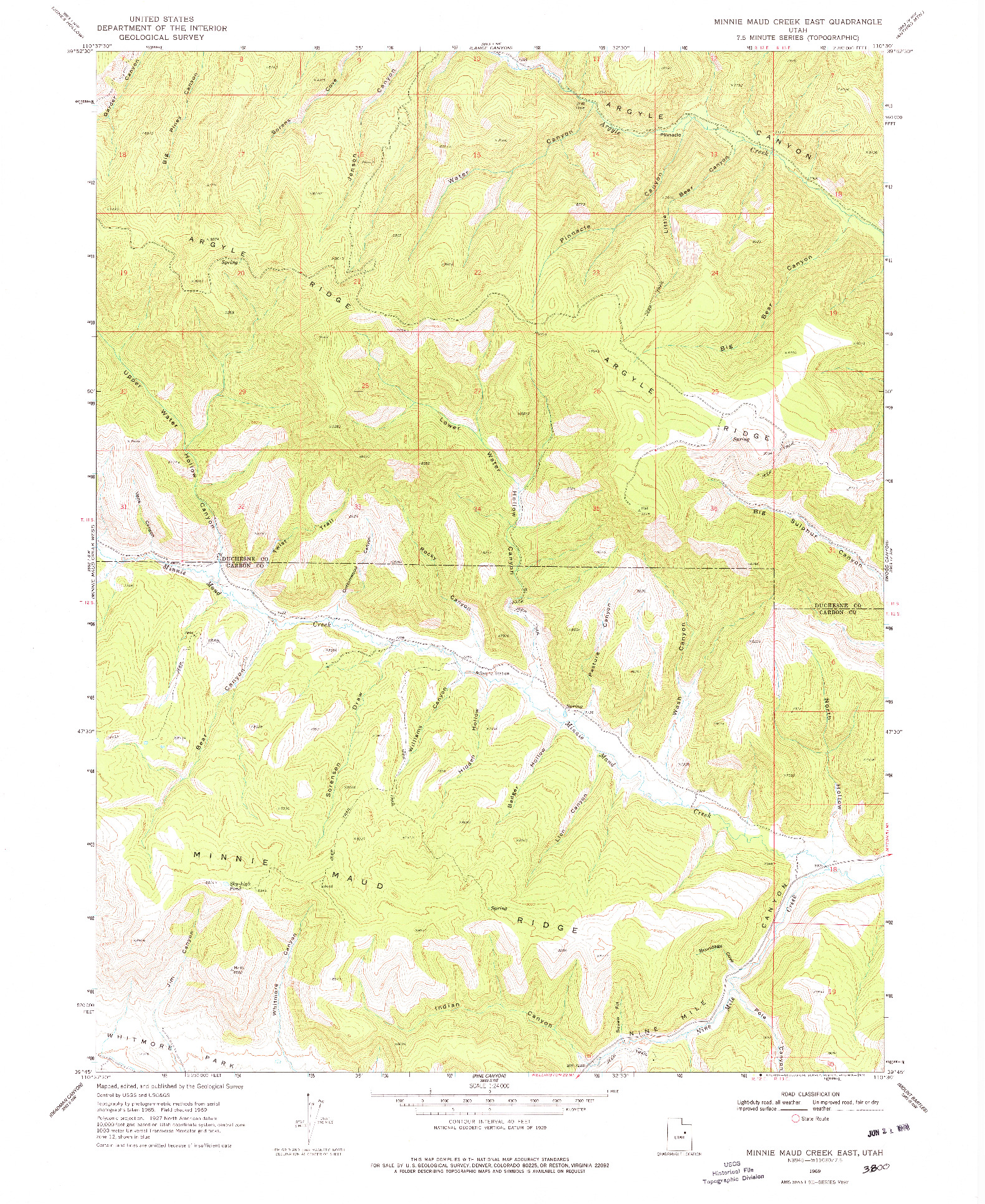 USGS 1:24000-SCALE QUADRANGLE FOR MINNIE MAUD CREEK EAST, UT 1969