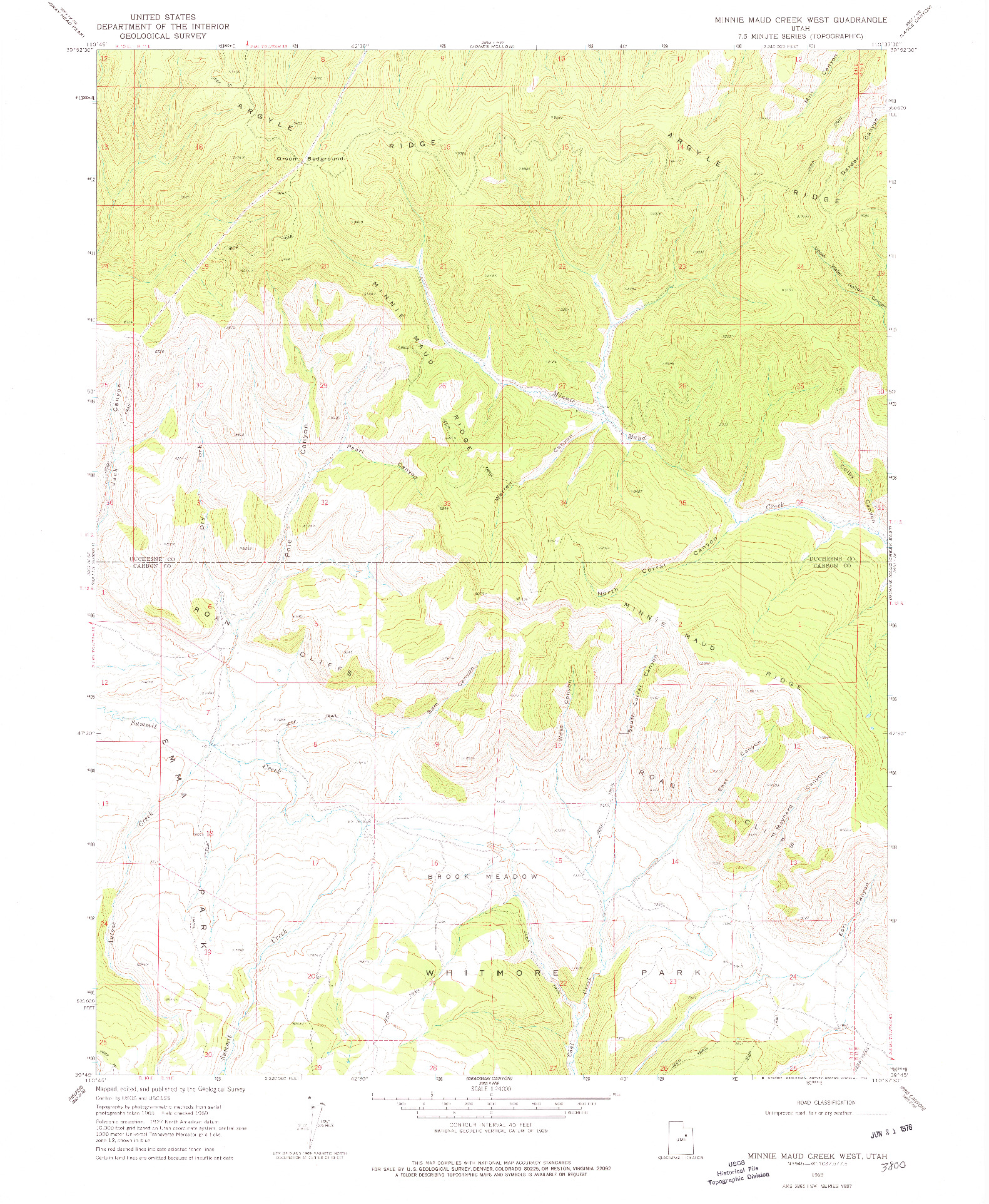 USGS 1:24000-SCALE QUADRANGLE FOR MINNIE MAUD CREEK WEST, UT 1969