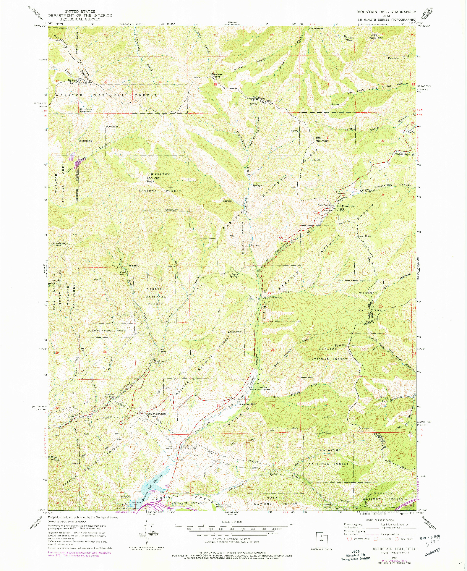 USGS 1:24000-SCALE QUADRANGLE FOR MOUNTAIN DELL, UT 1961