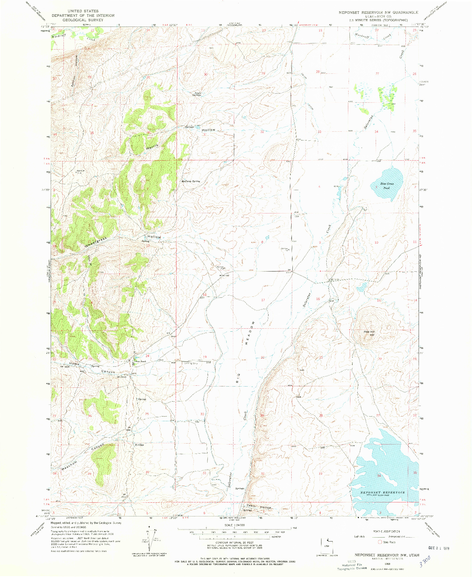 USGS 1:24000-SCALE QUADRANGLE FOR NEPONSET RESERVOIR NW, UT 1968