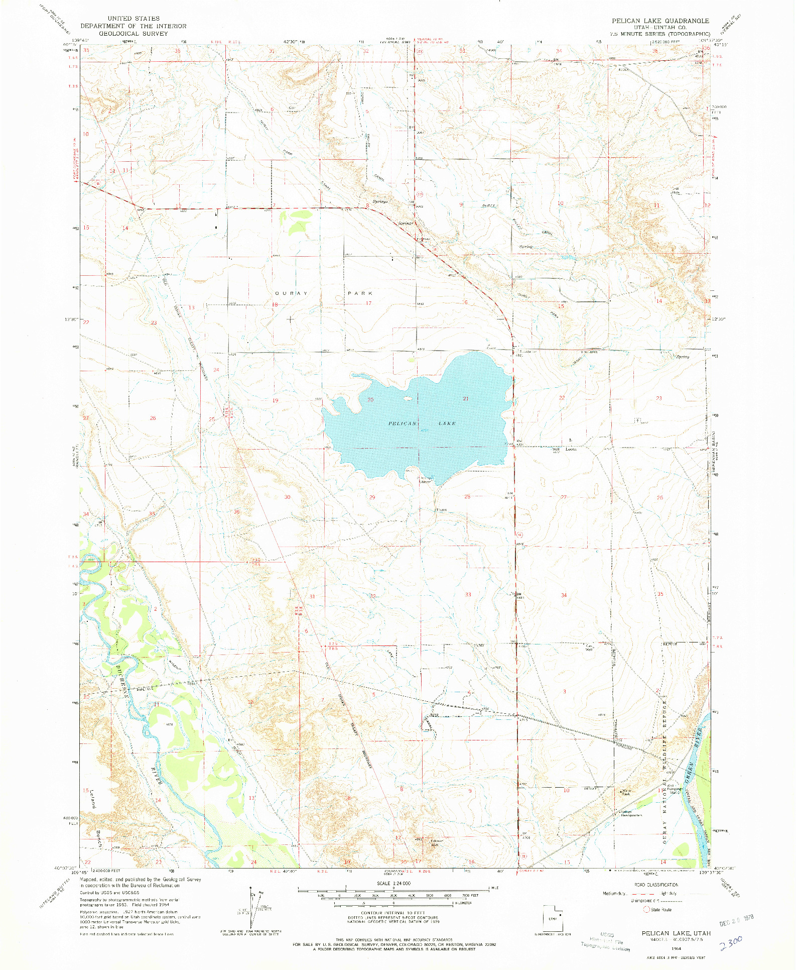 USGS 1:24000-SCALE QUADRANGLE FOR PELICAN LAKE, UT 1964