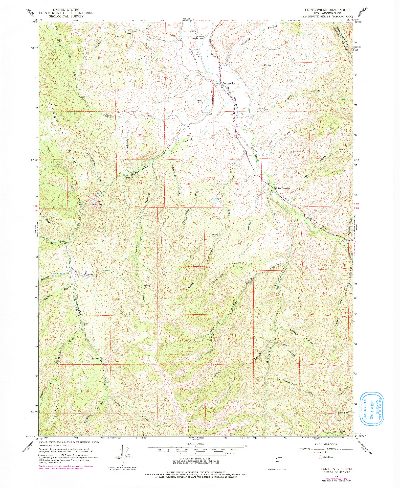 USGS 1:24000-SCALE QUADRANGLE FOR PORTERVILLE, UT 1961