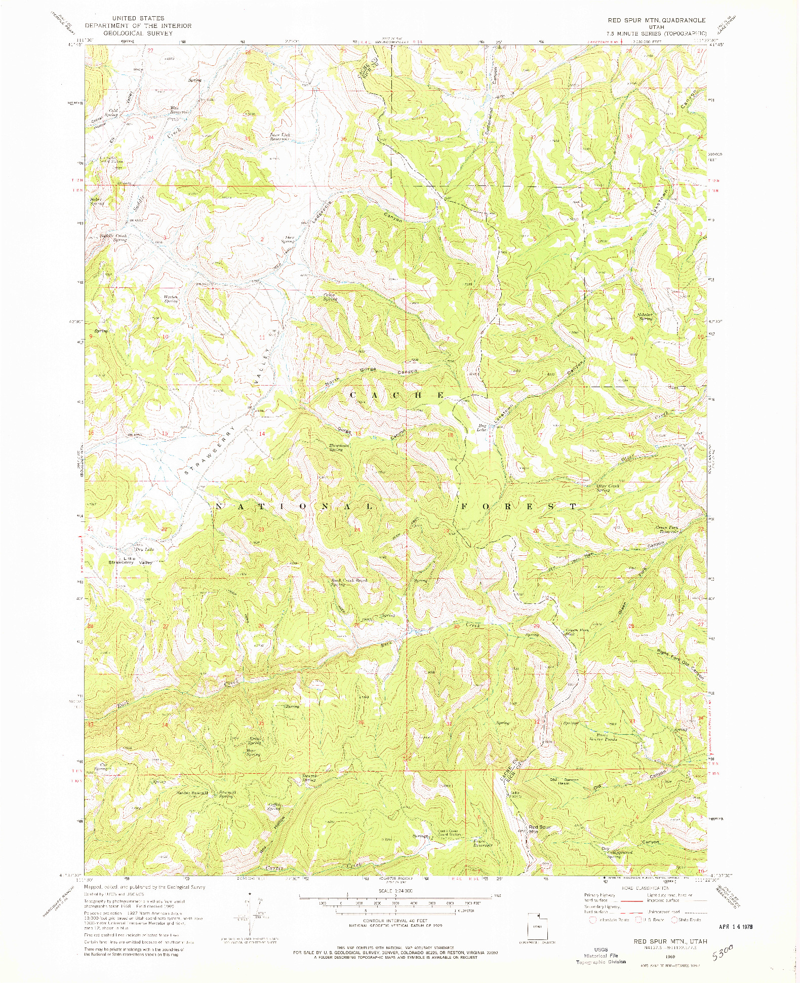 USGS 1:24000-SCALE QUADRANGLE FOR RED SPUR MTN, UT 1969